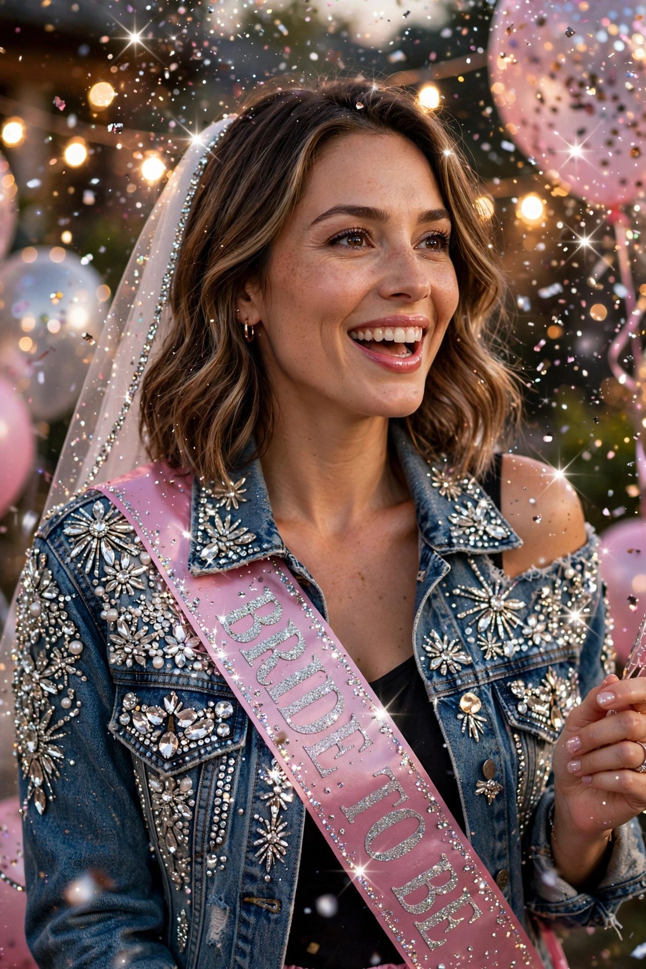 Denim and rhinestone bachelorette with jean jackets and sparkle