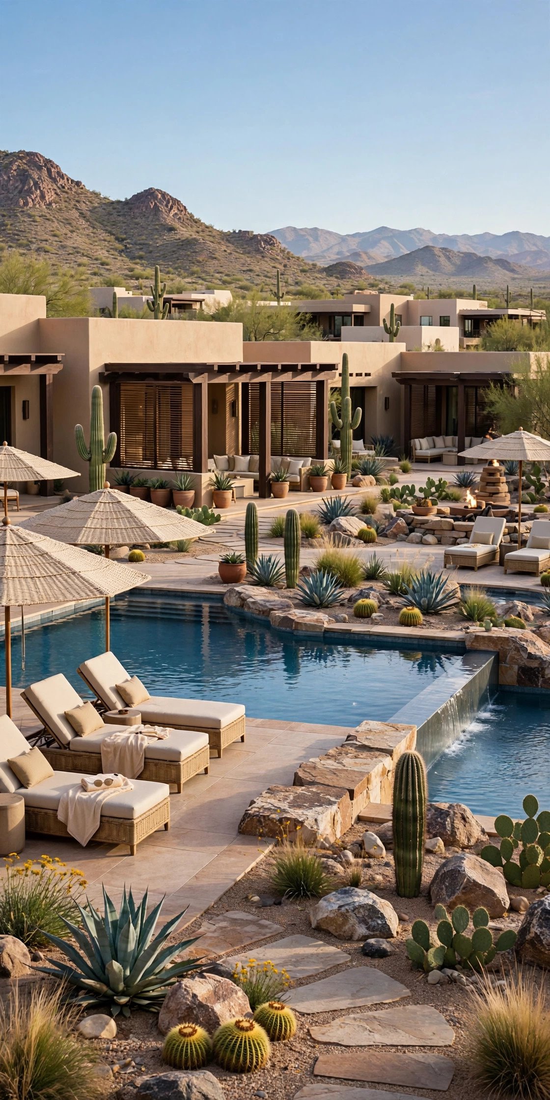 Luxury Scottsdale resort pool with desert landscaping