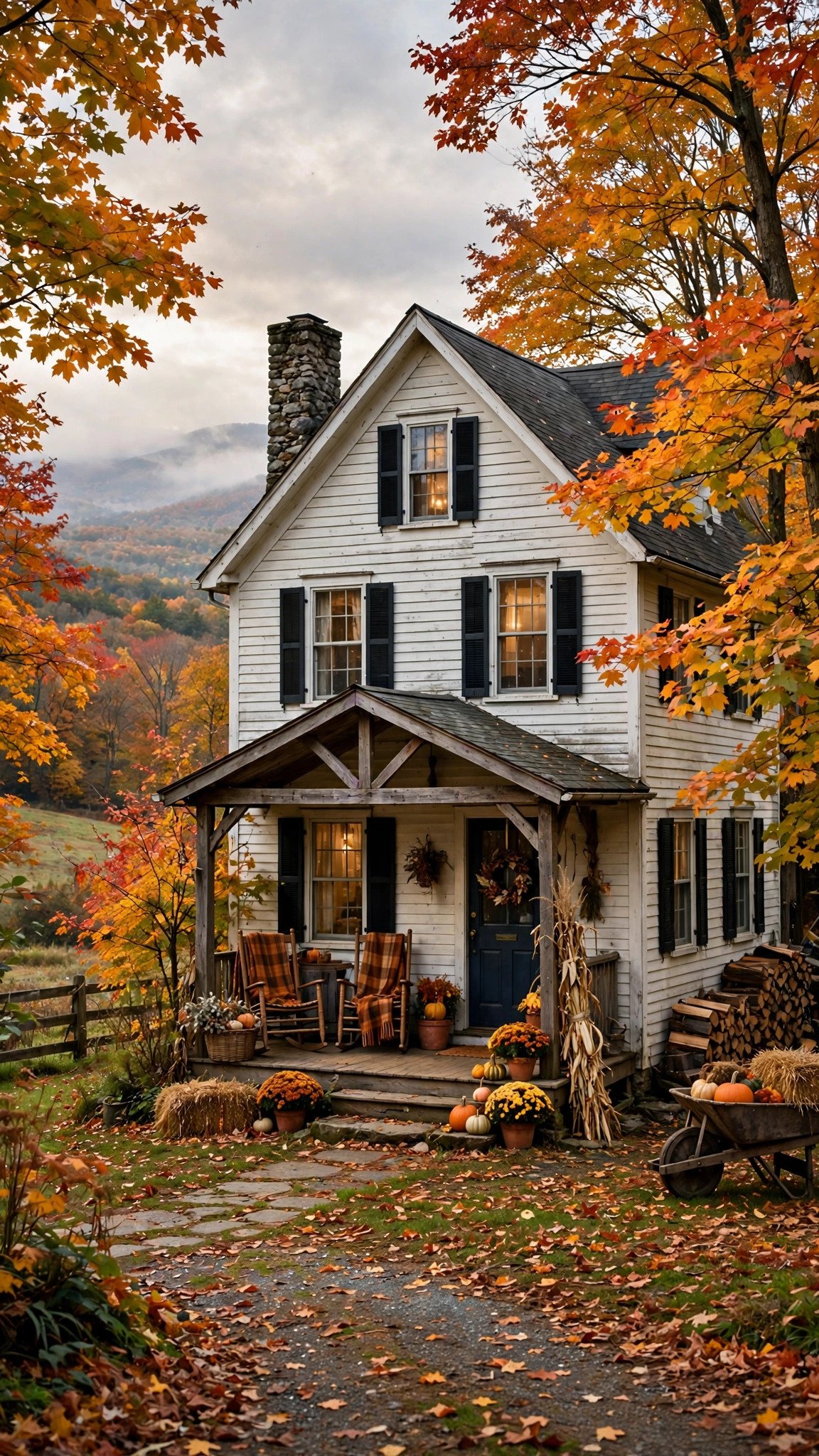 Cozy Hudson Valley farmhouse with fall foliage