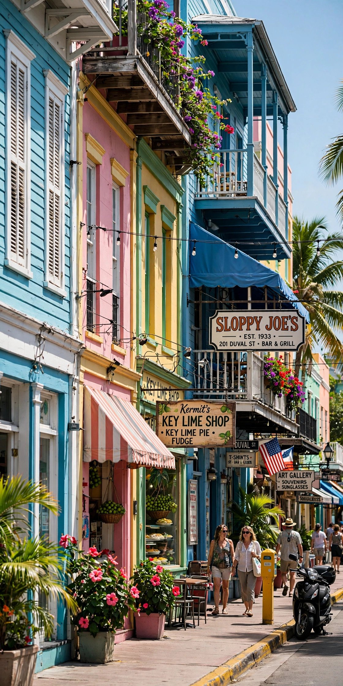 Duval Street in Key West with colorful buildings