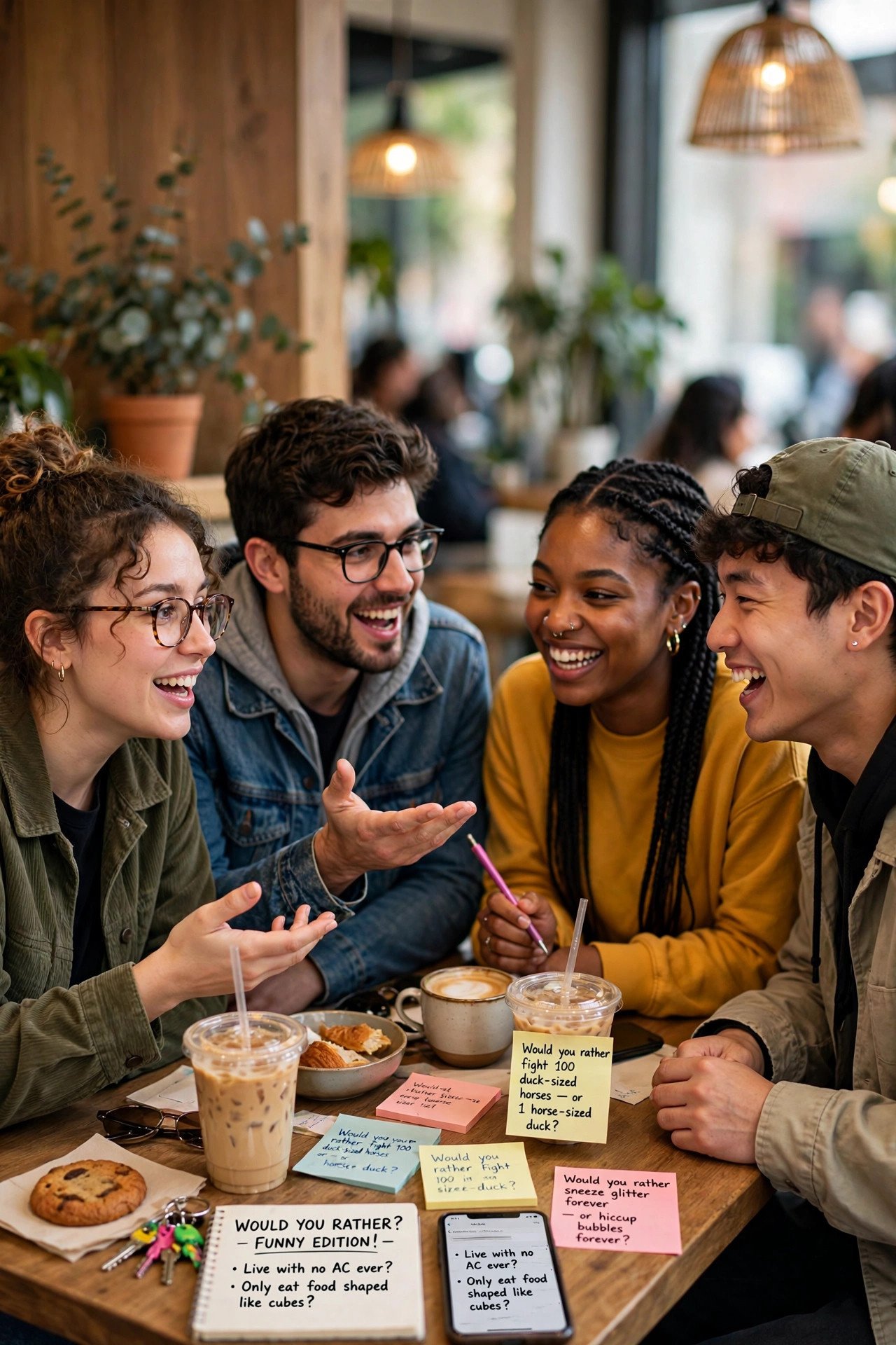 Friends debating funny would-you-rather questions