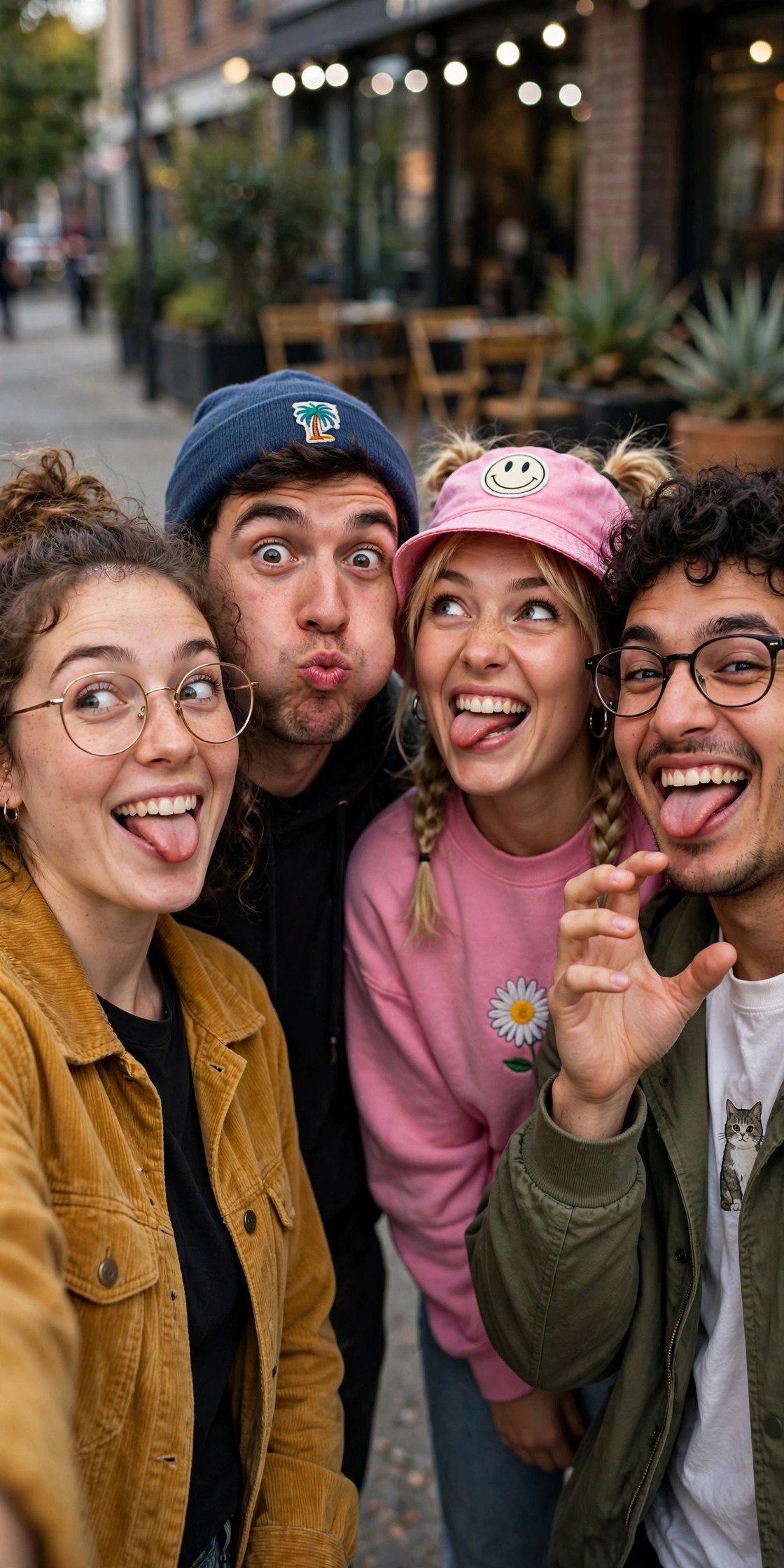 Friends posing for a silly photo challenge