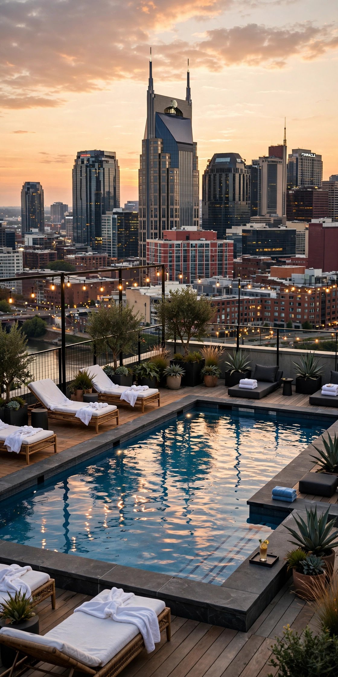 Rooftop pool with Nashville skyline views