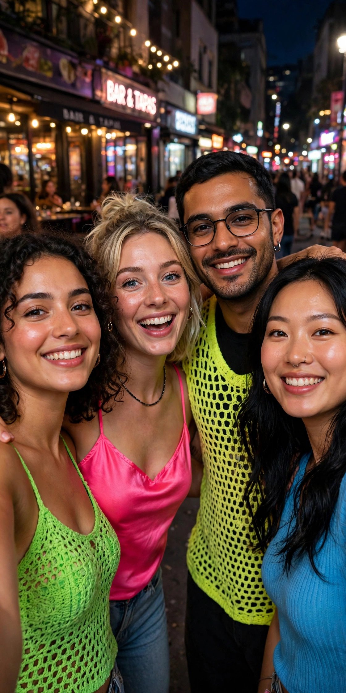 Friends in neon tops for a night out