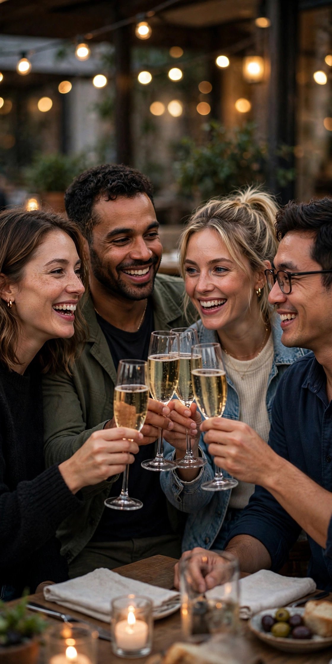 Friends raising champagne glasses in a toast