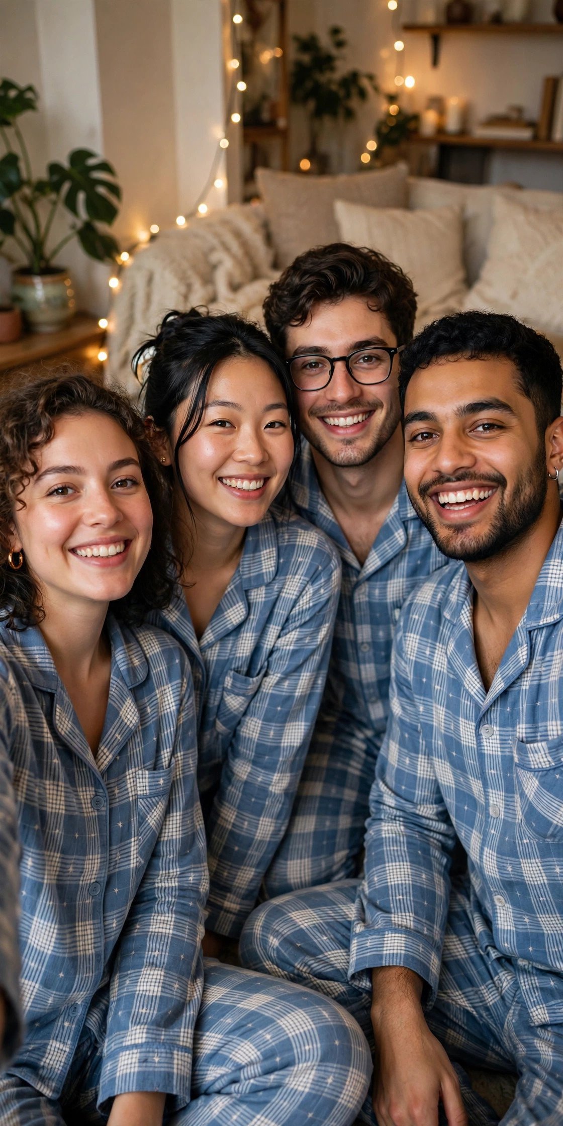 Group of friends in matching pajamas posing