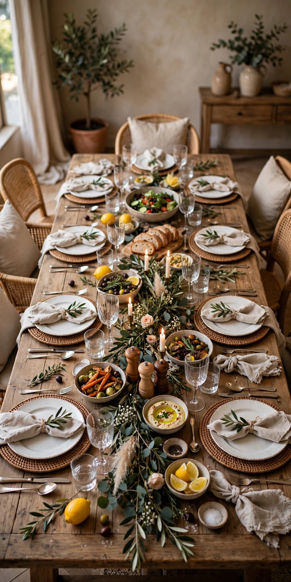 Beautiful dinner table set for a group meal