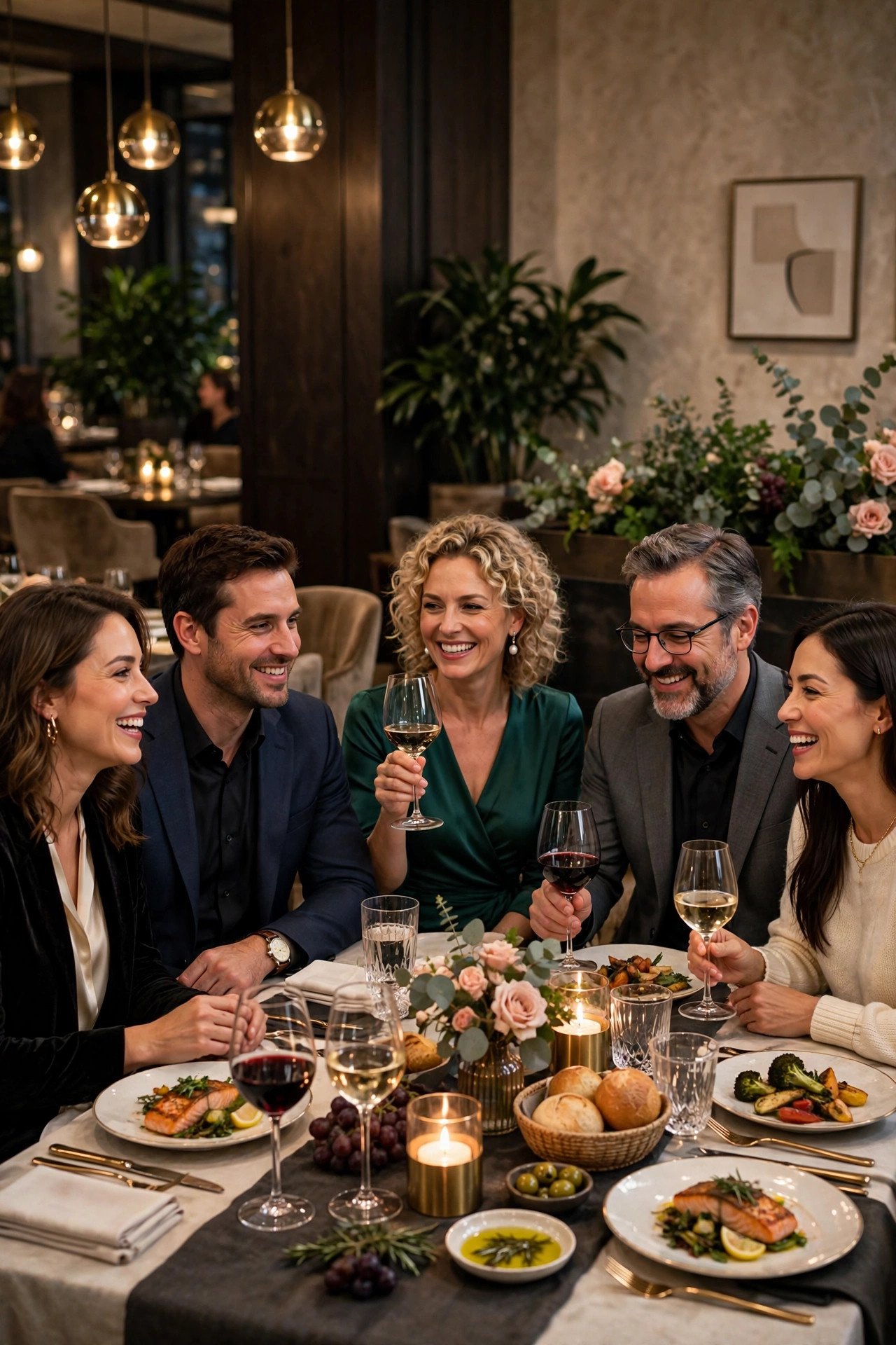 Elegant group dinner at a restaurant