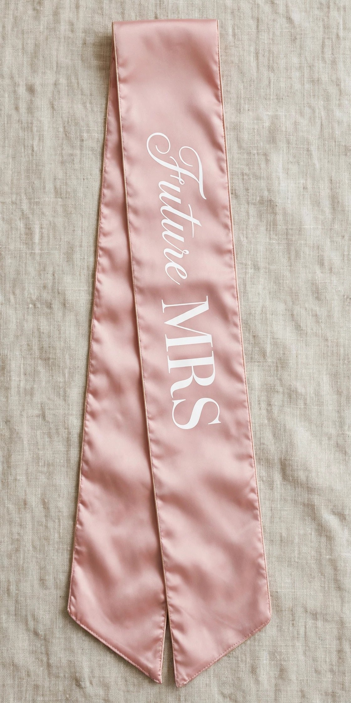 Blush pink Future Mrs sash with white lettering