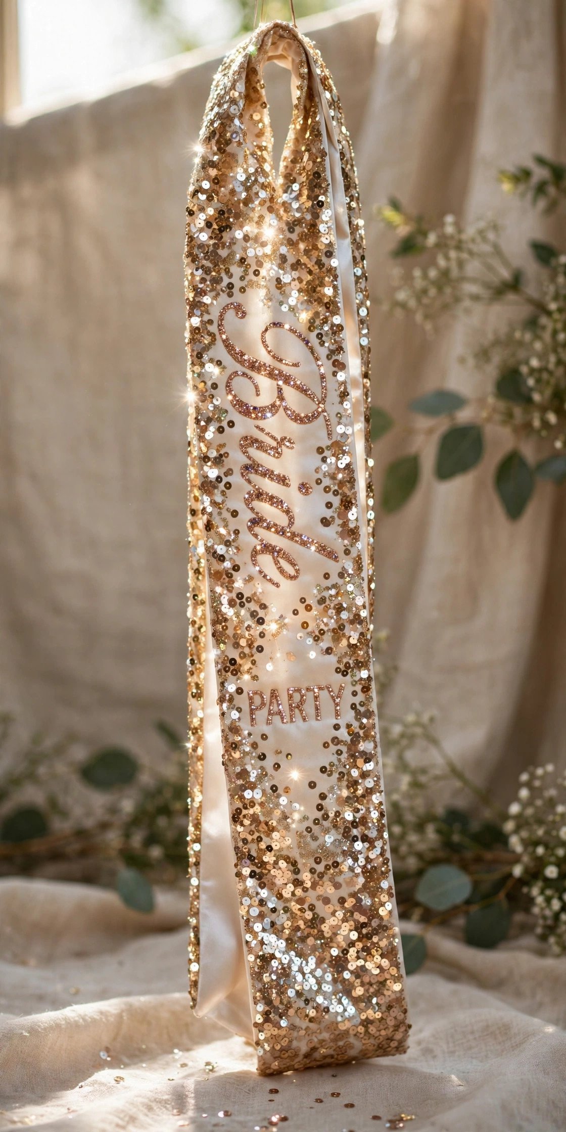 Sequin covered Bride party sash shimmering