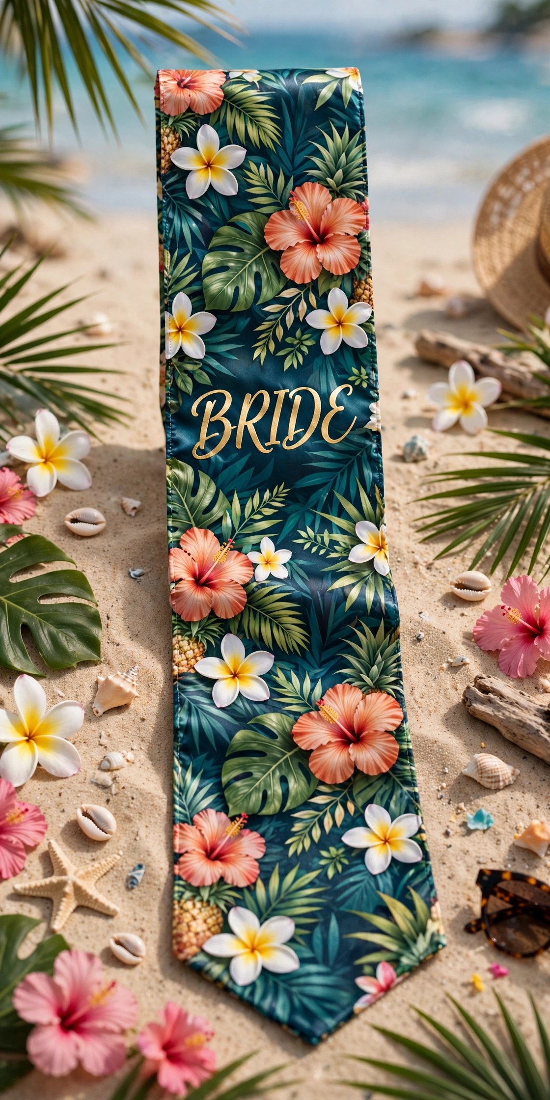 Tropical print bride sash for beach bachelorette party