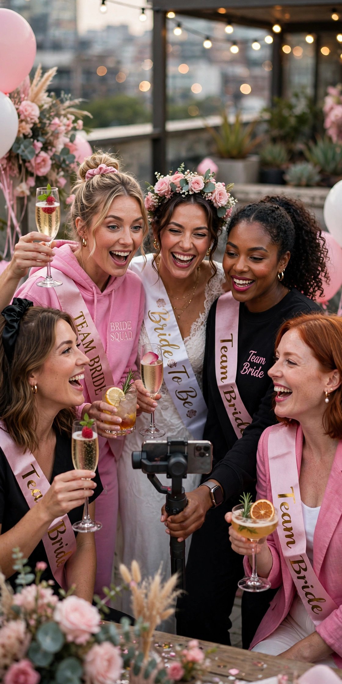 Bachelorette team filming a synchronized cheers video