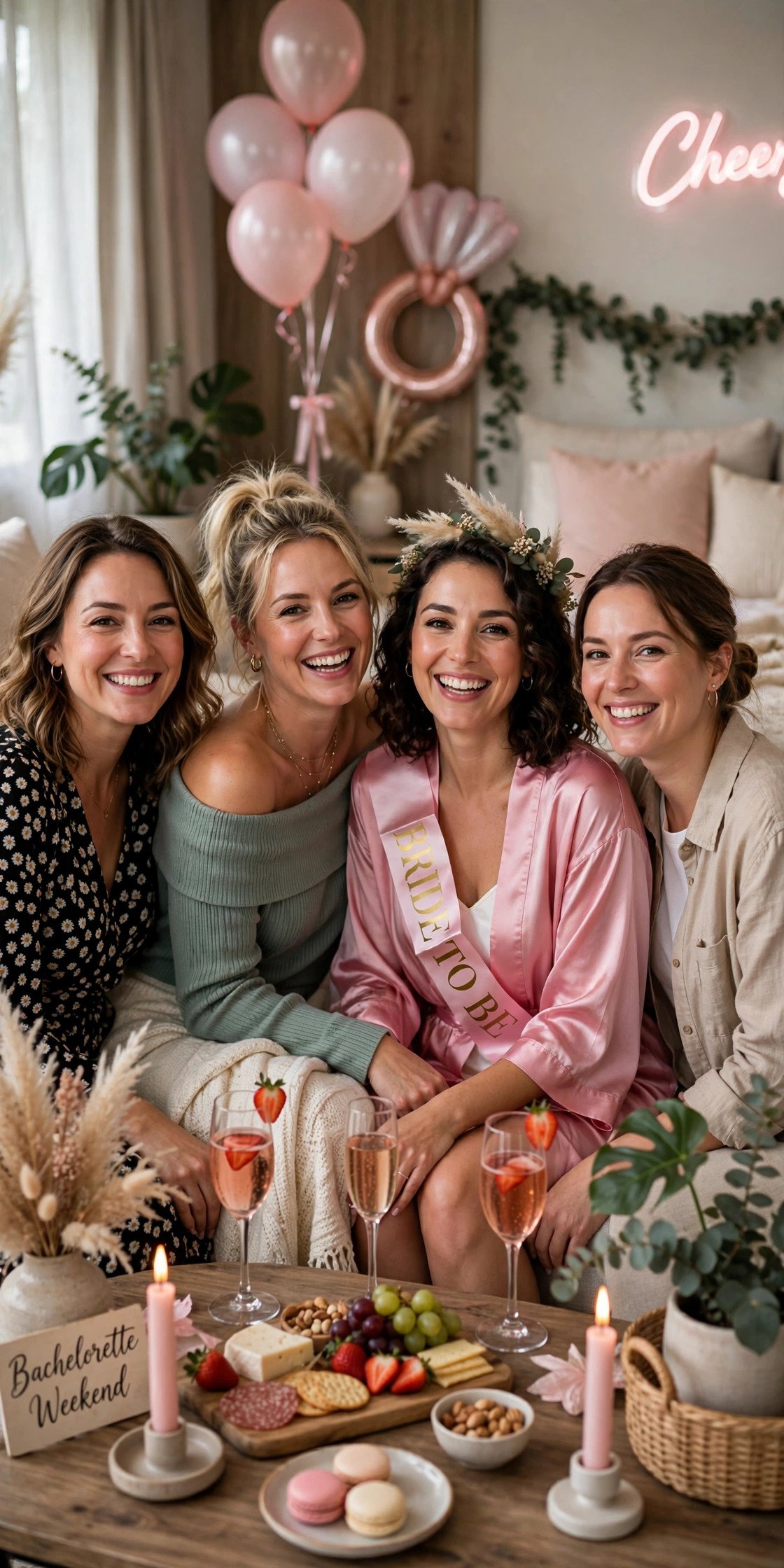 Friends on a local staycation bachelorette weekend