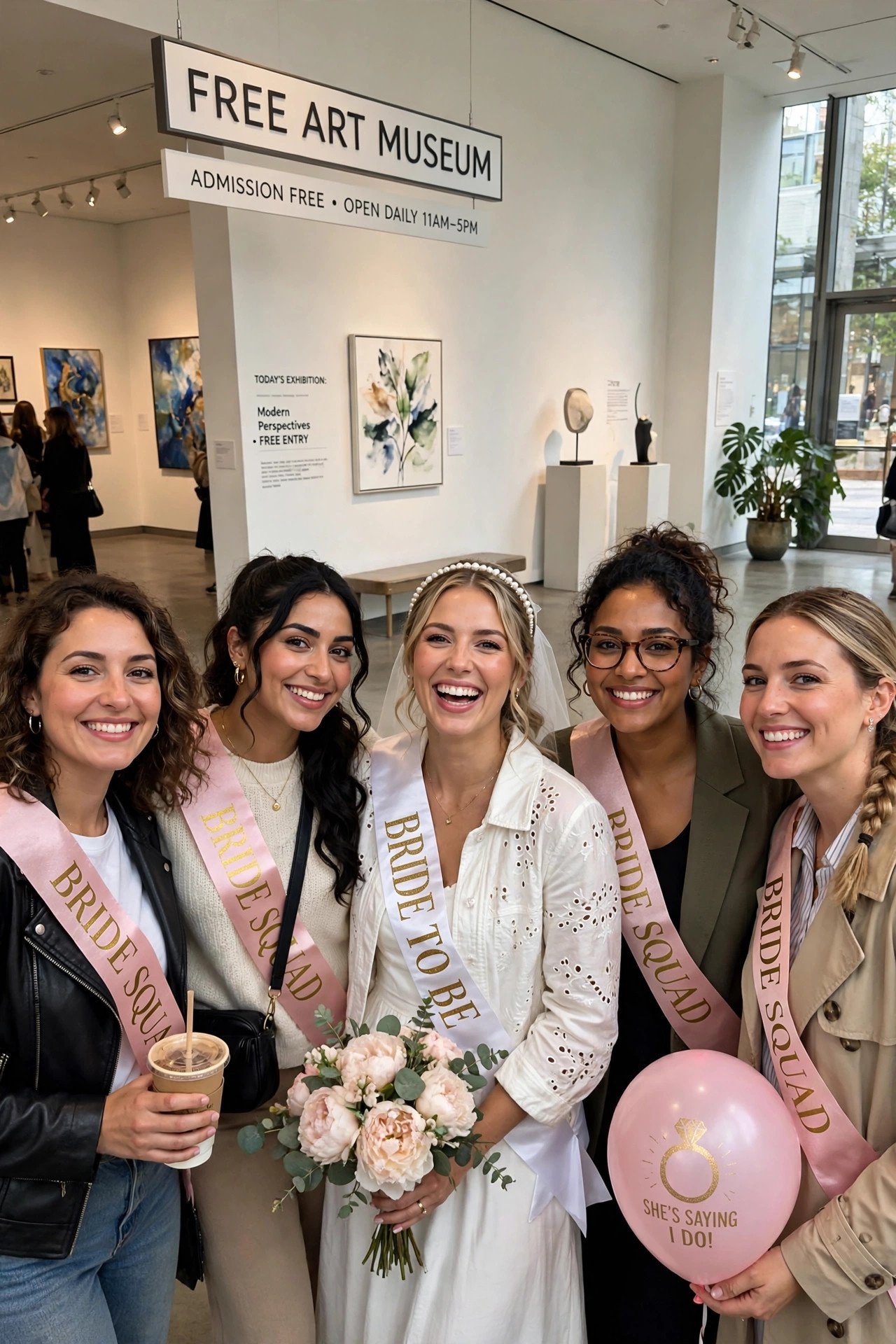Bachelorette group visiting a free art museum