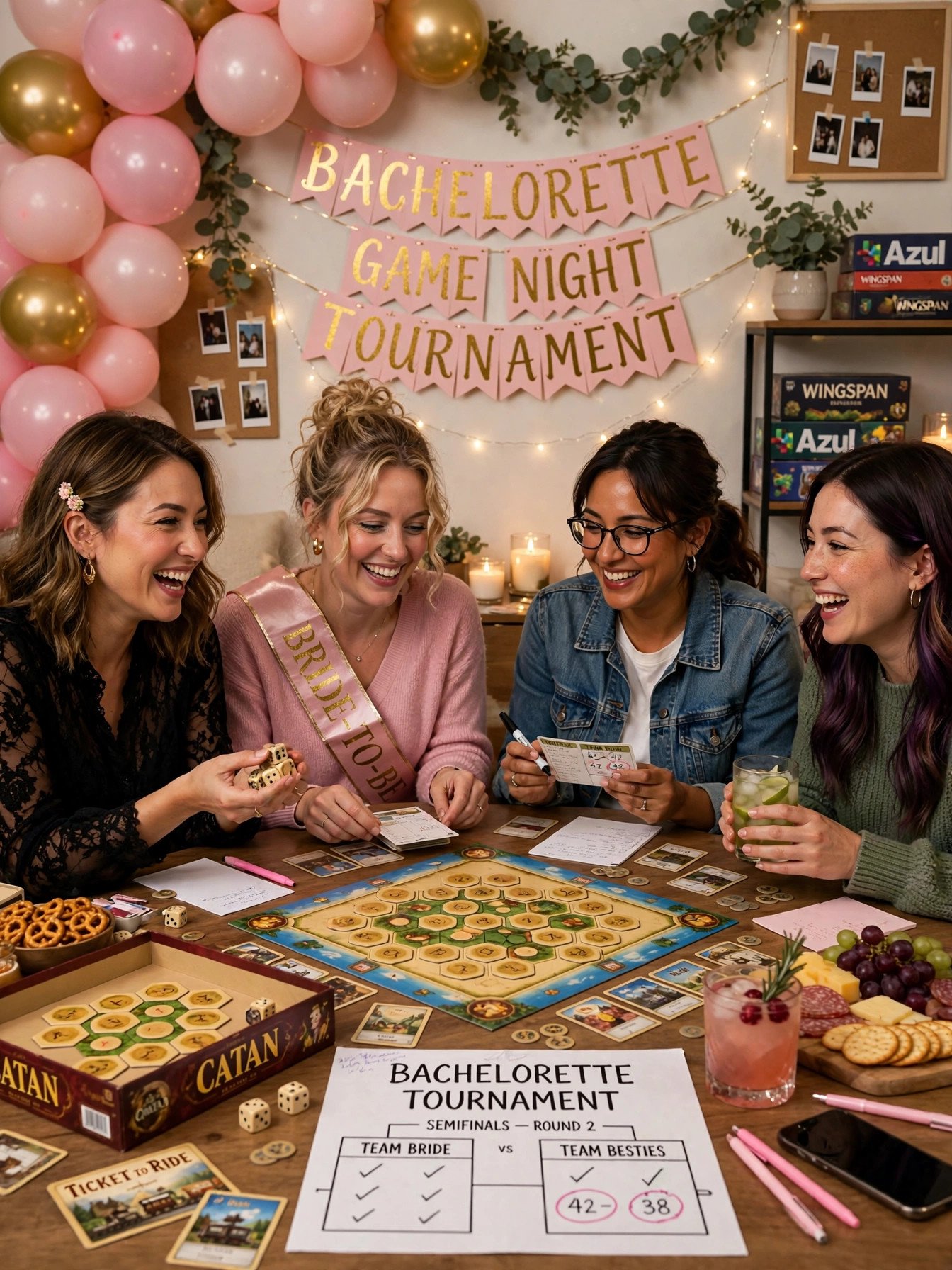 Bachelorette game night tournament with board games