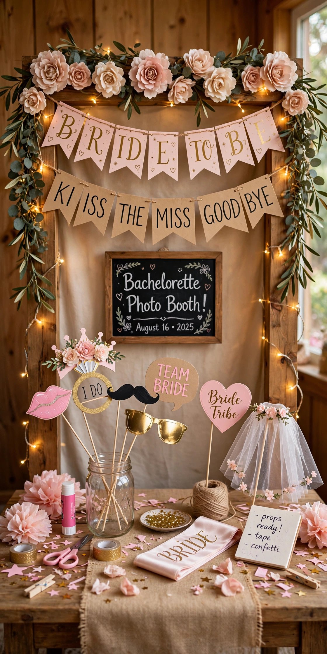DIY bachelorette photo booth with handmade props