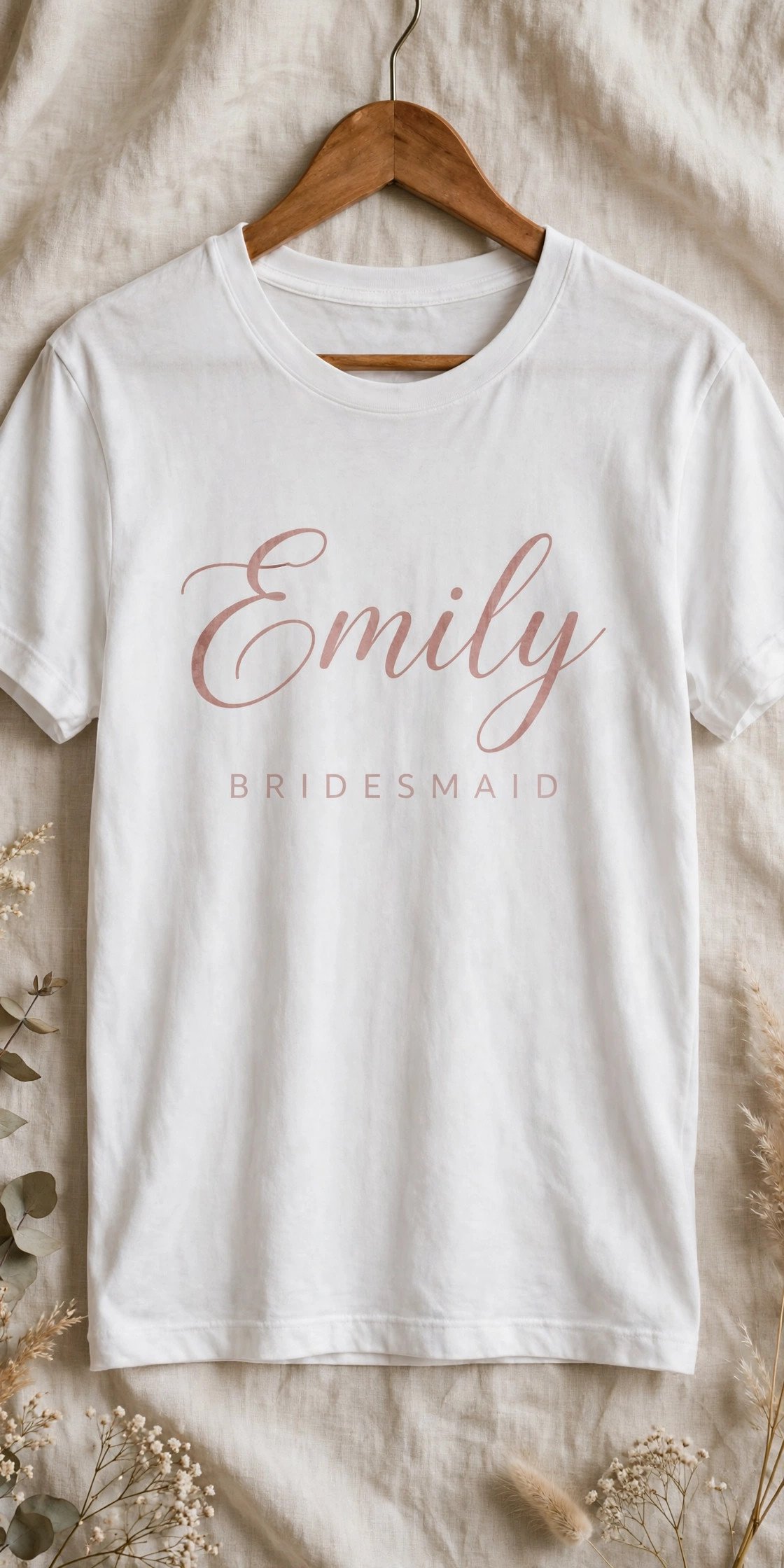 Personalized tee with bridesmaid name and role printed
