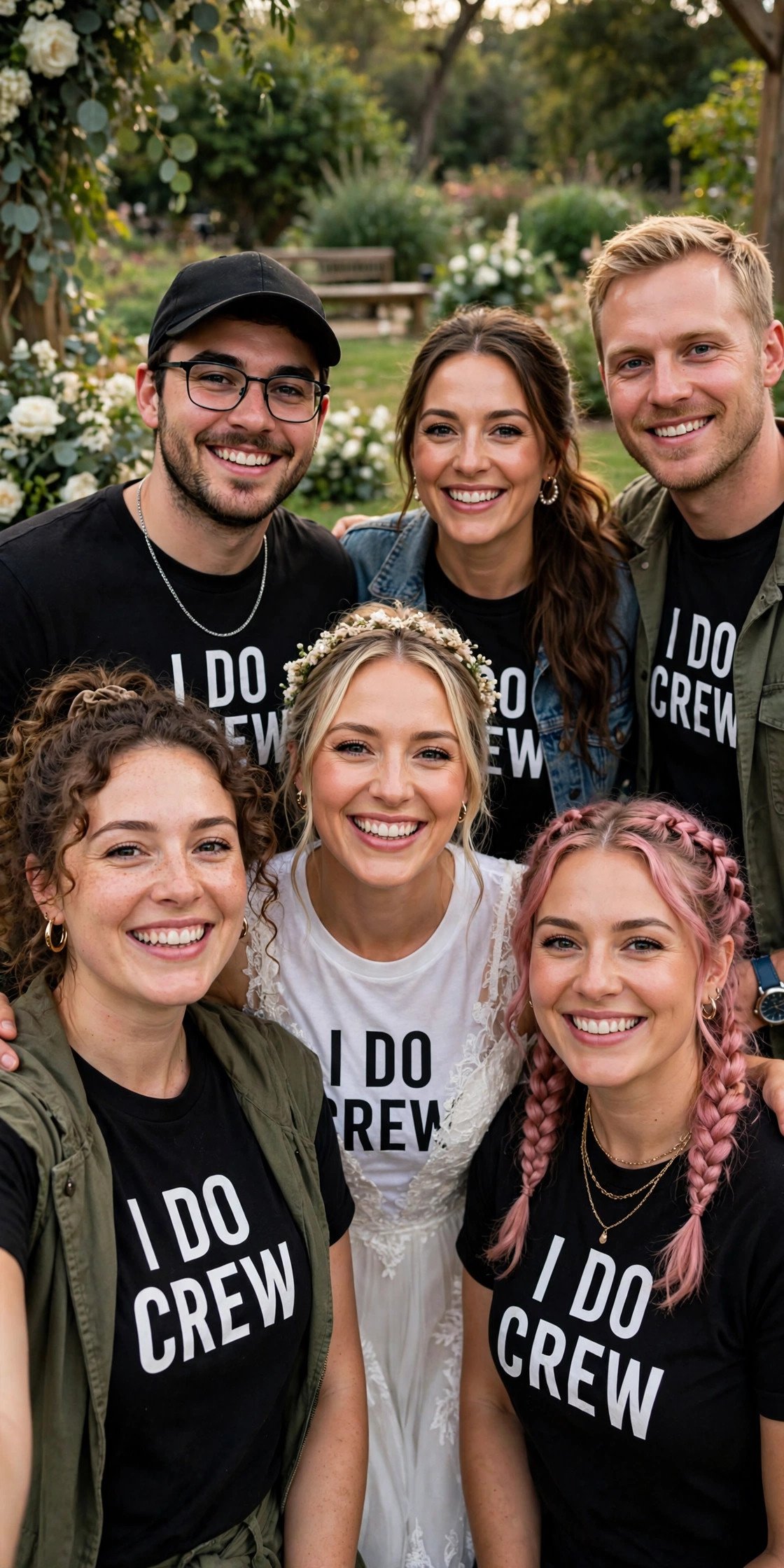 Wedding party wearing I Do Crew shirts