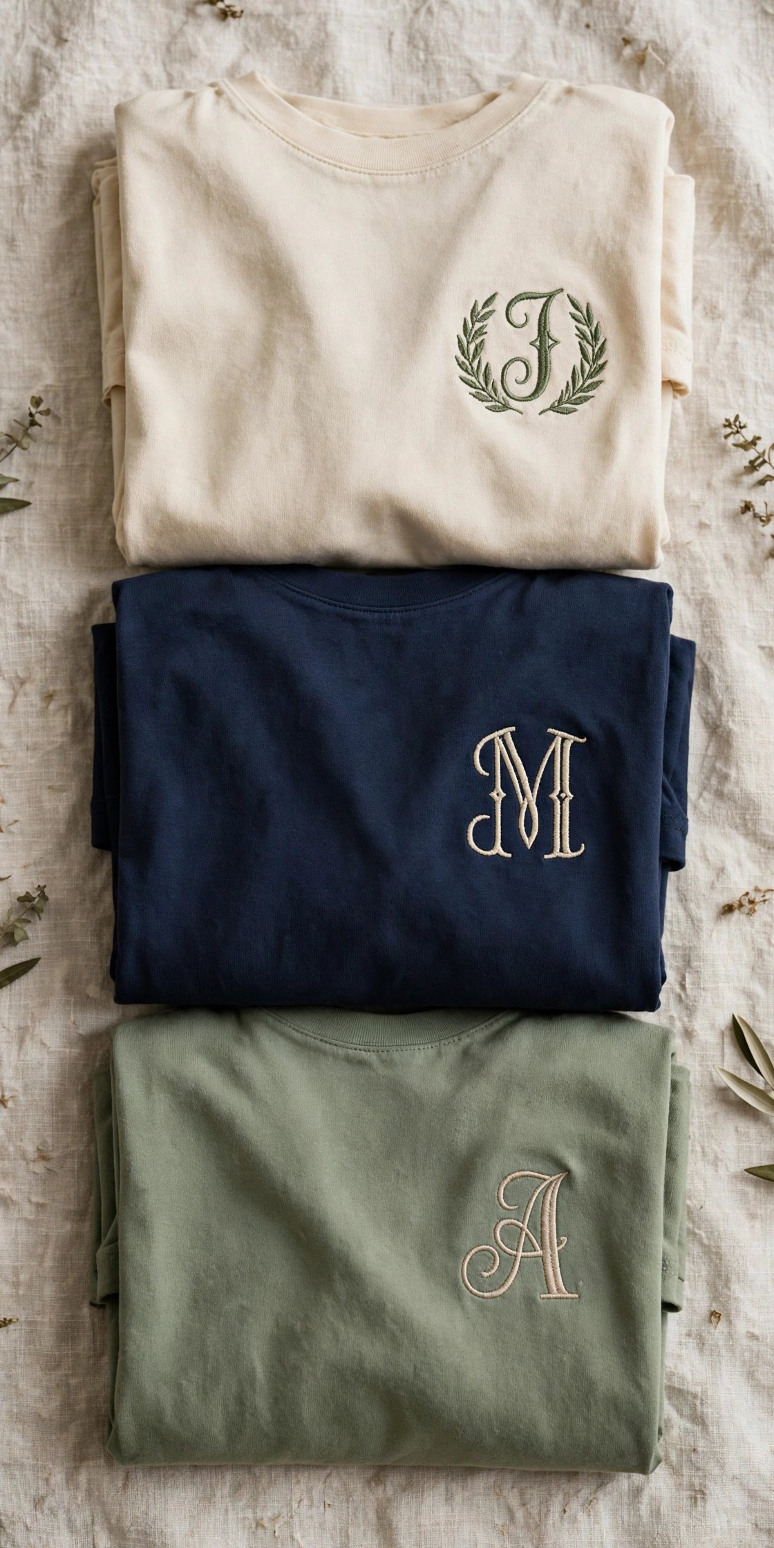 Tees with embroidered monogram initials
