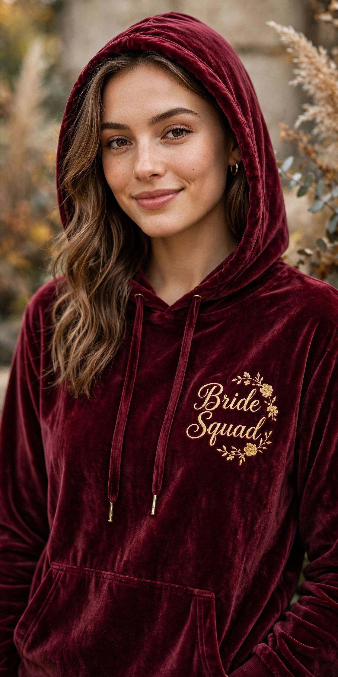 Velvet Bride Squad hoodie in burgundy