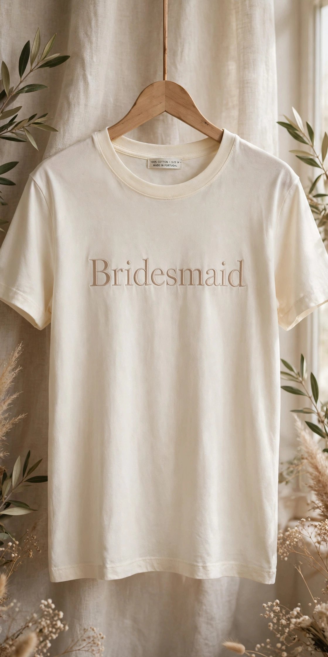 Elegant serif Bridesmaid tee in cream