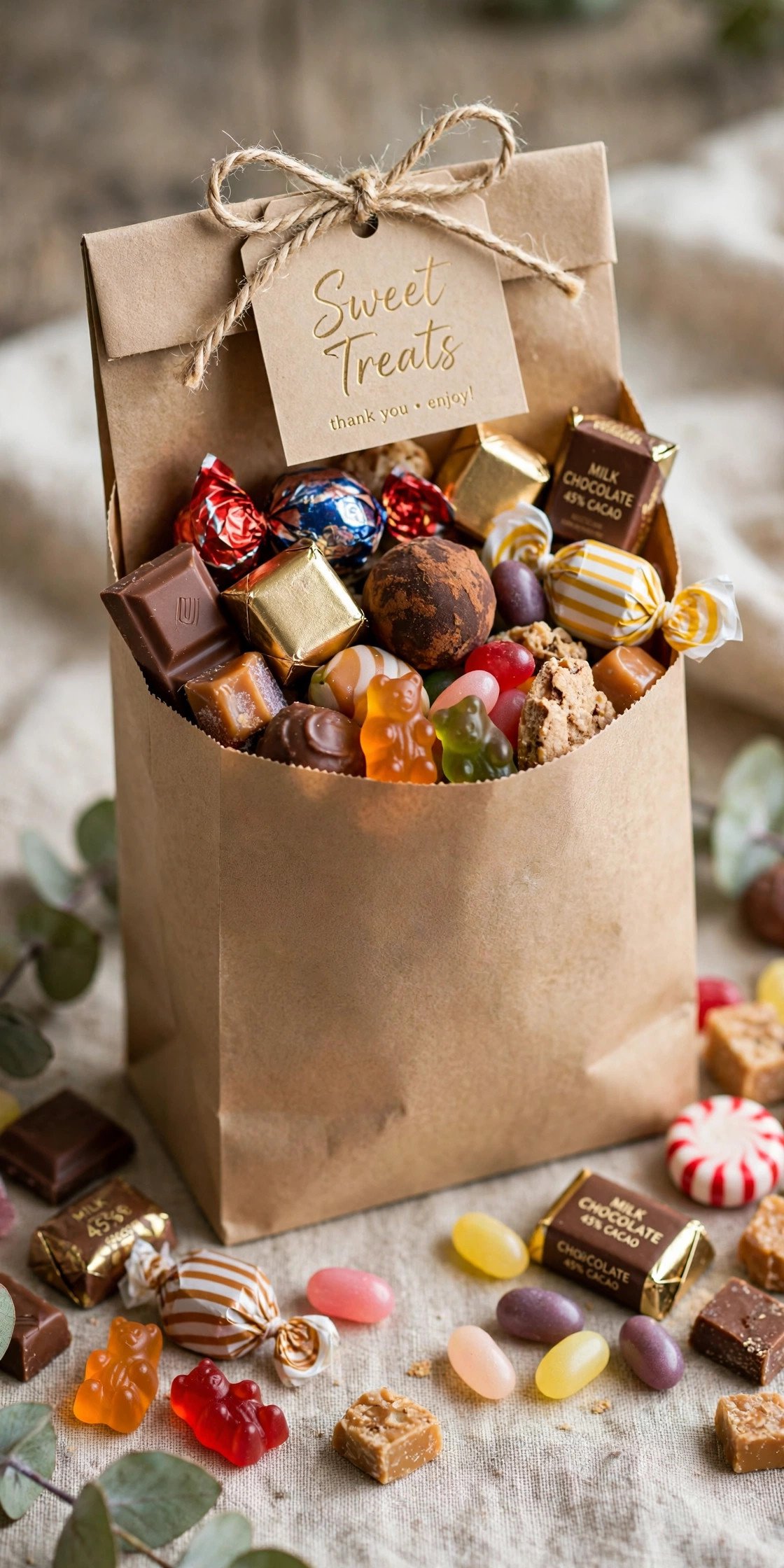 Sweet treats favor bag with candies and chocolates