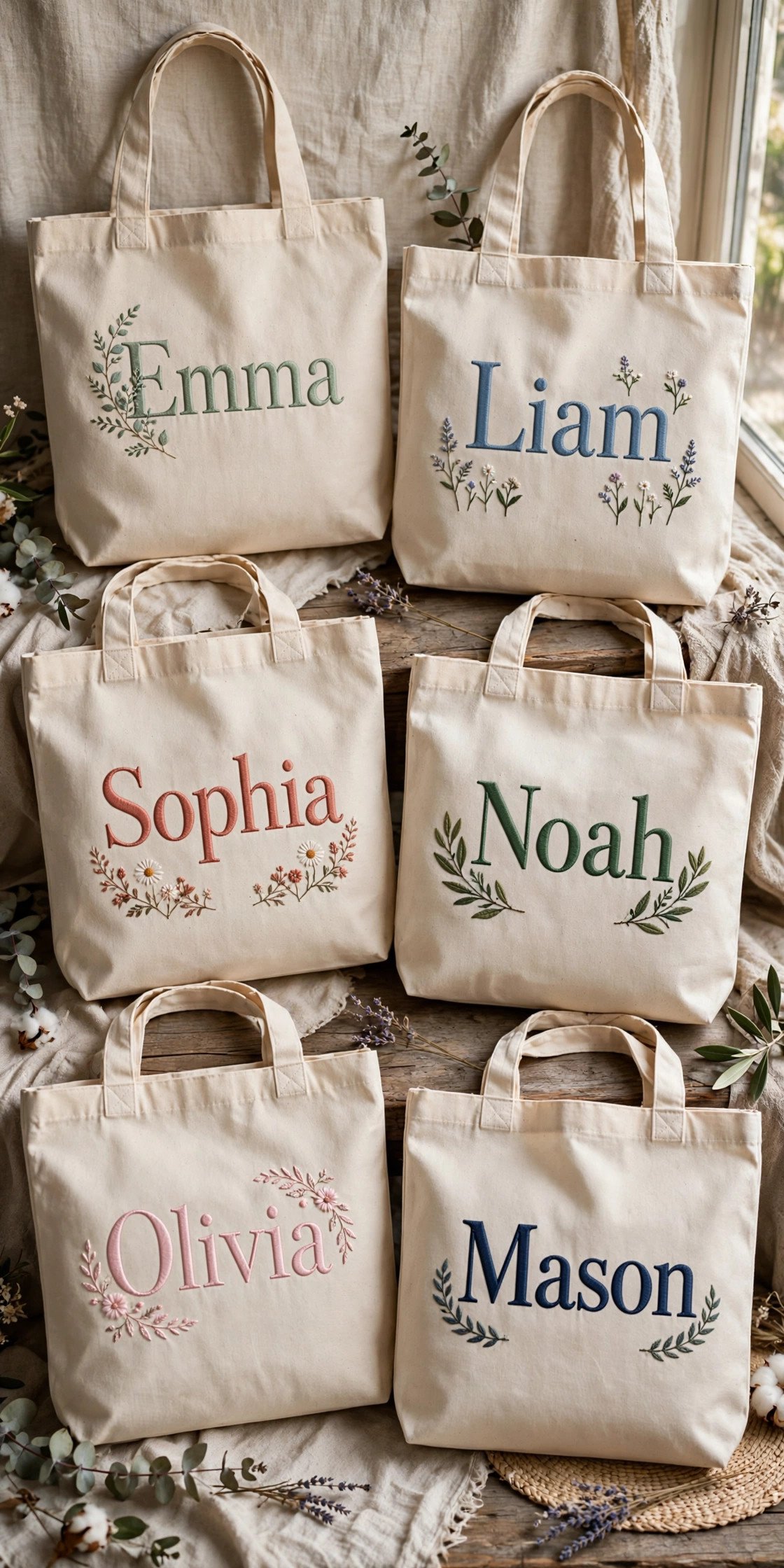 Personalized tote bags with each guest's name