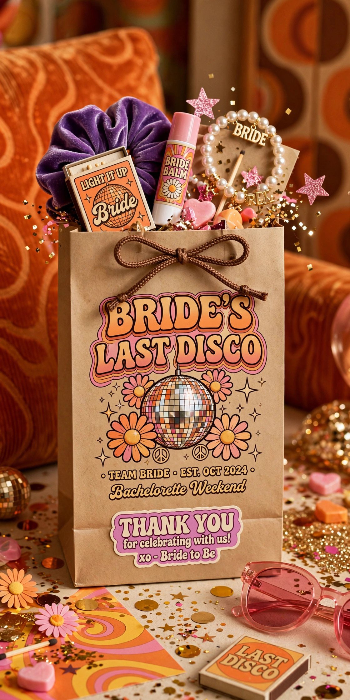 Retro disco themed bachelorette favor bag