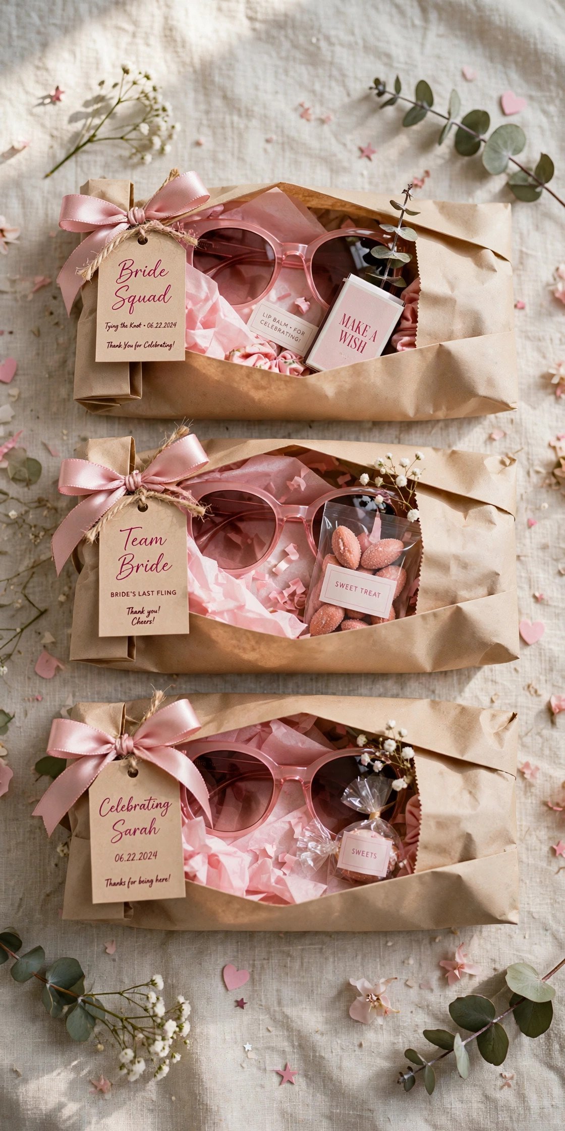 Matching sunglasses in bachelorette favor bags