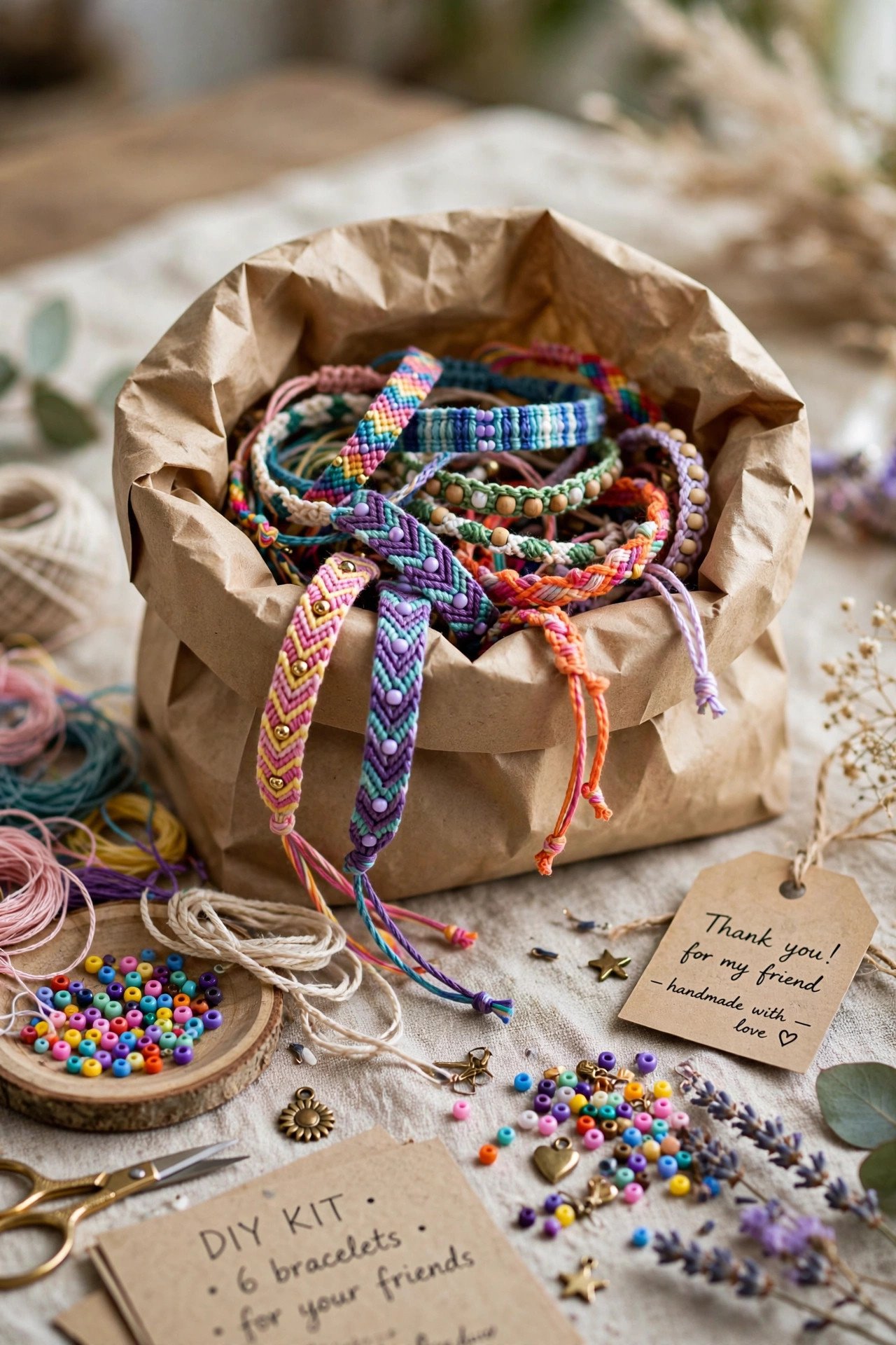 DIY craft favor bag with friendship bracelets