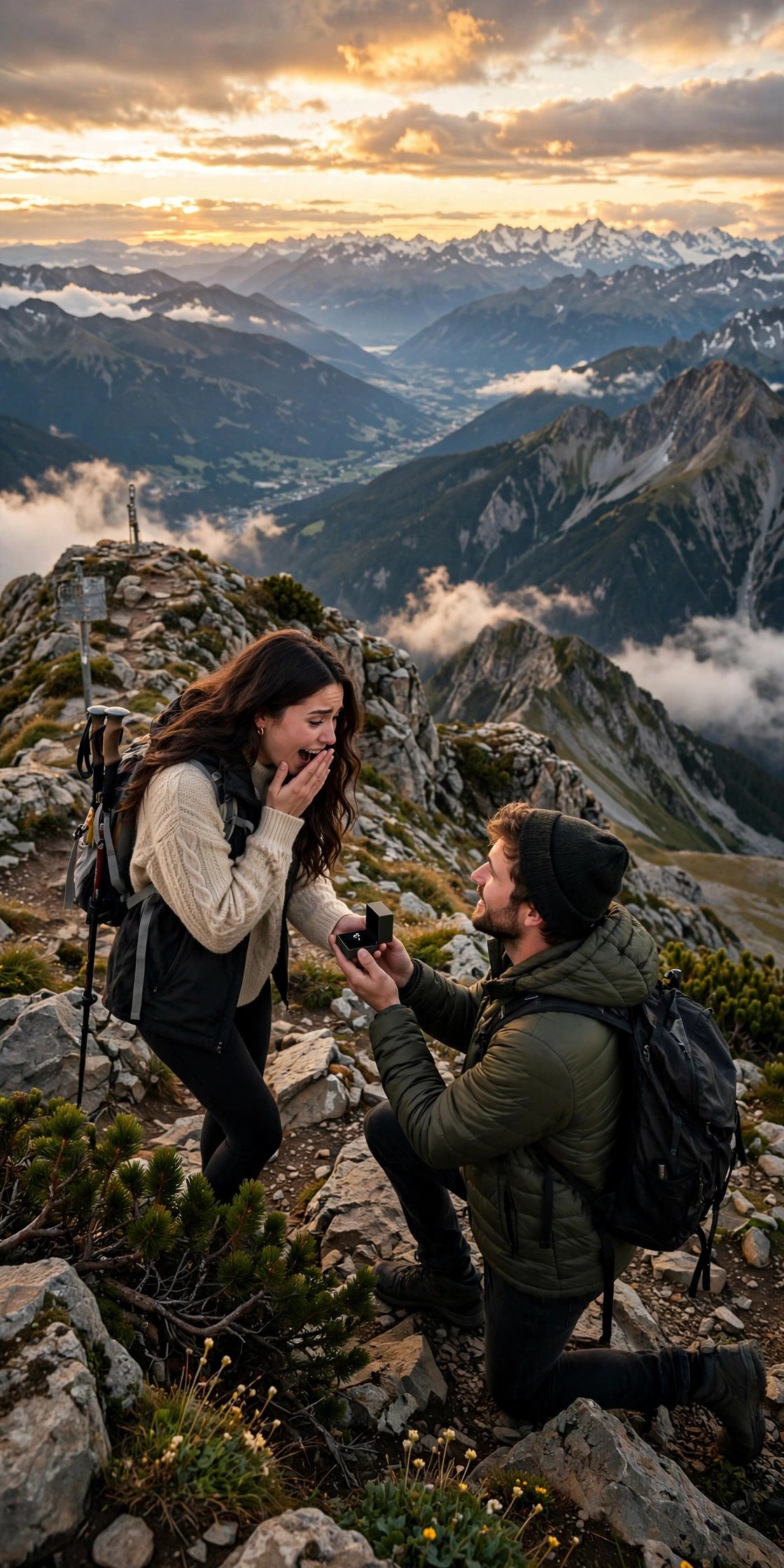 Proposal at a mountain summit with panoramic views