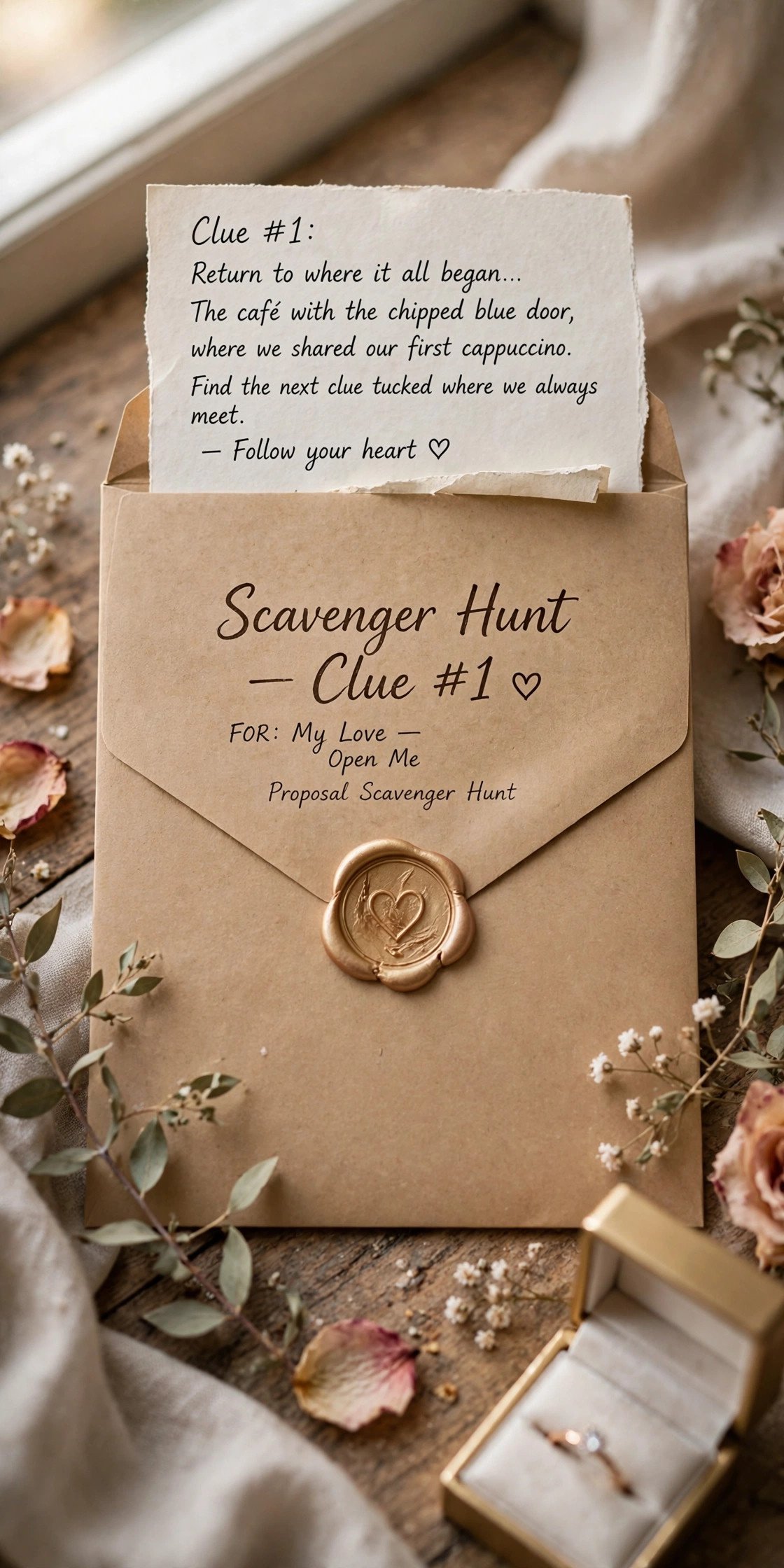 Scavenger hunt clue envelope for a proposal