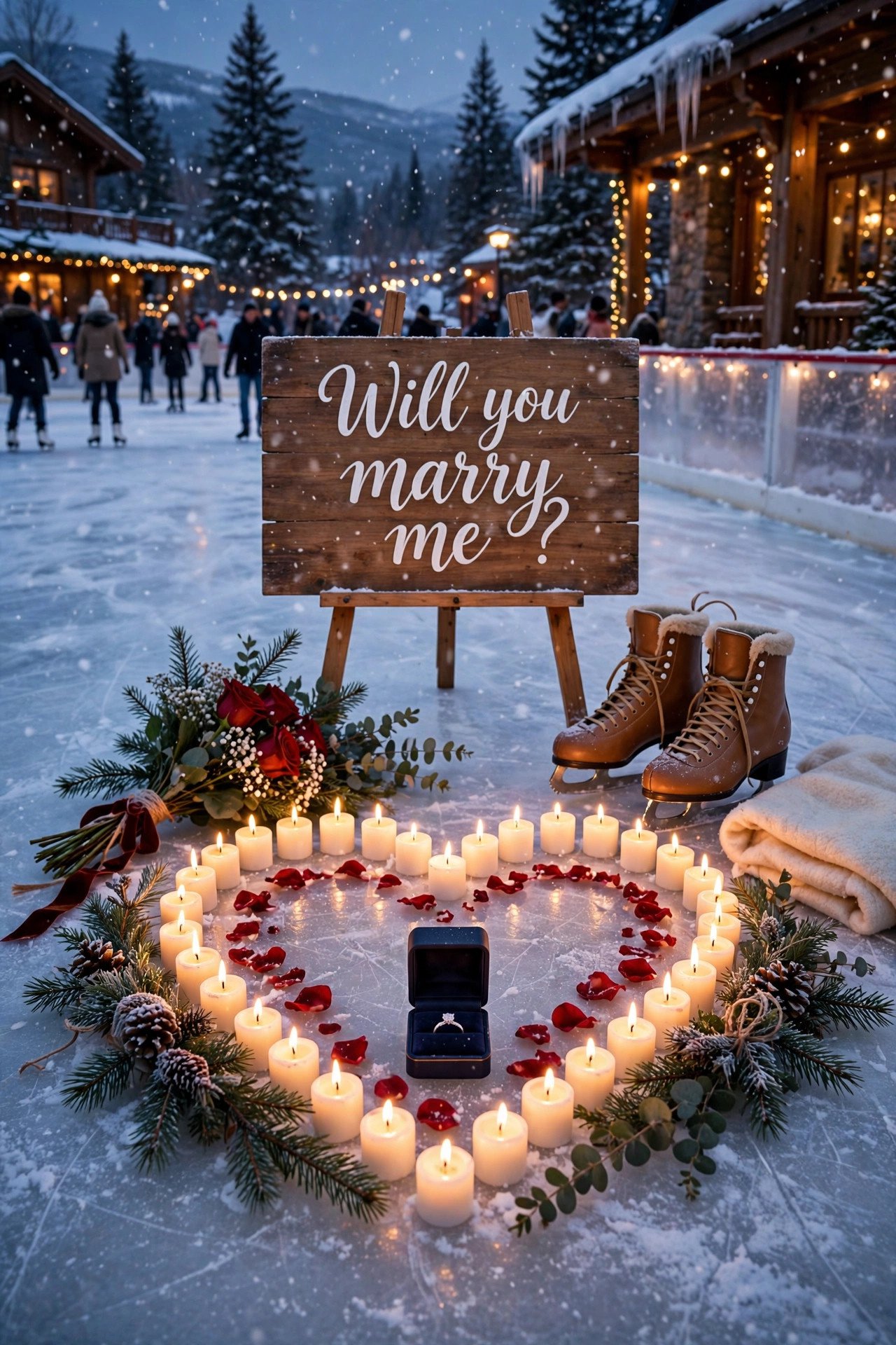 Proposal on an ice skating rink in winter