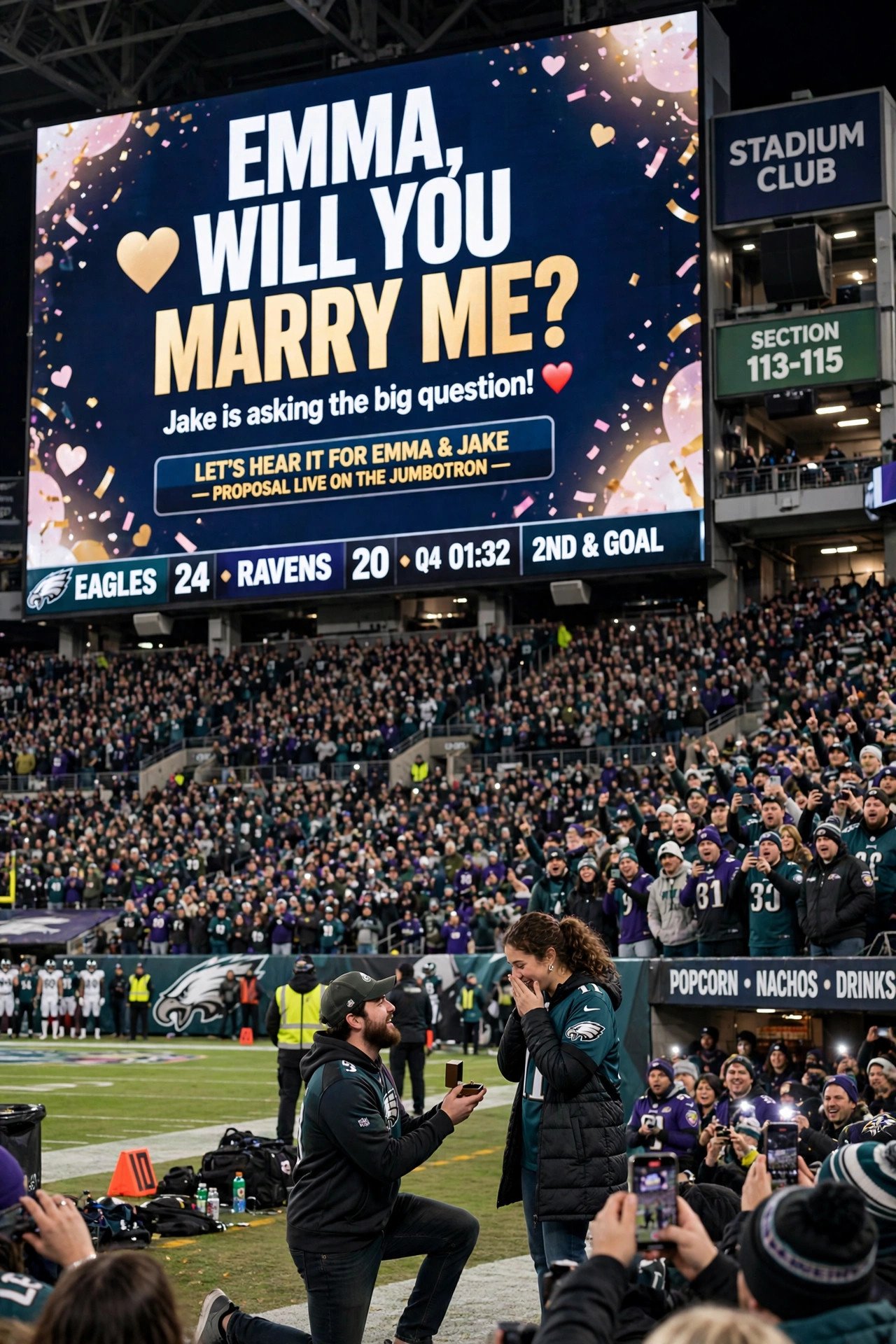 Stadium jumbotron proposal during a game