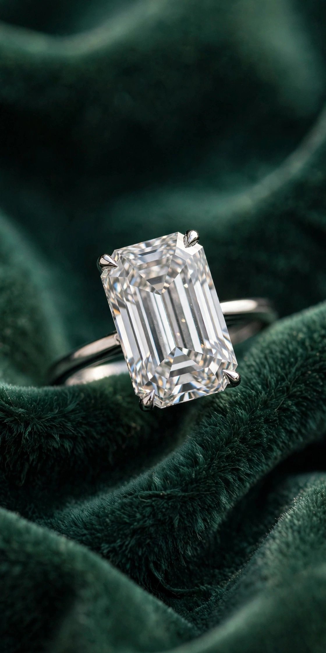 Emerald cut diamond solitaire engagement ring