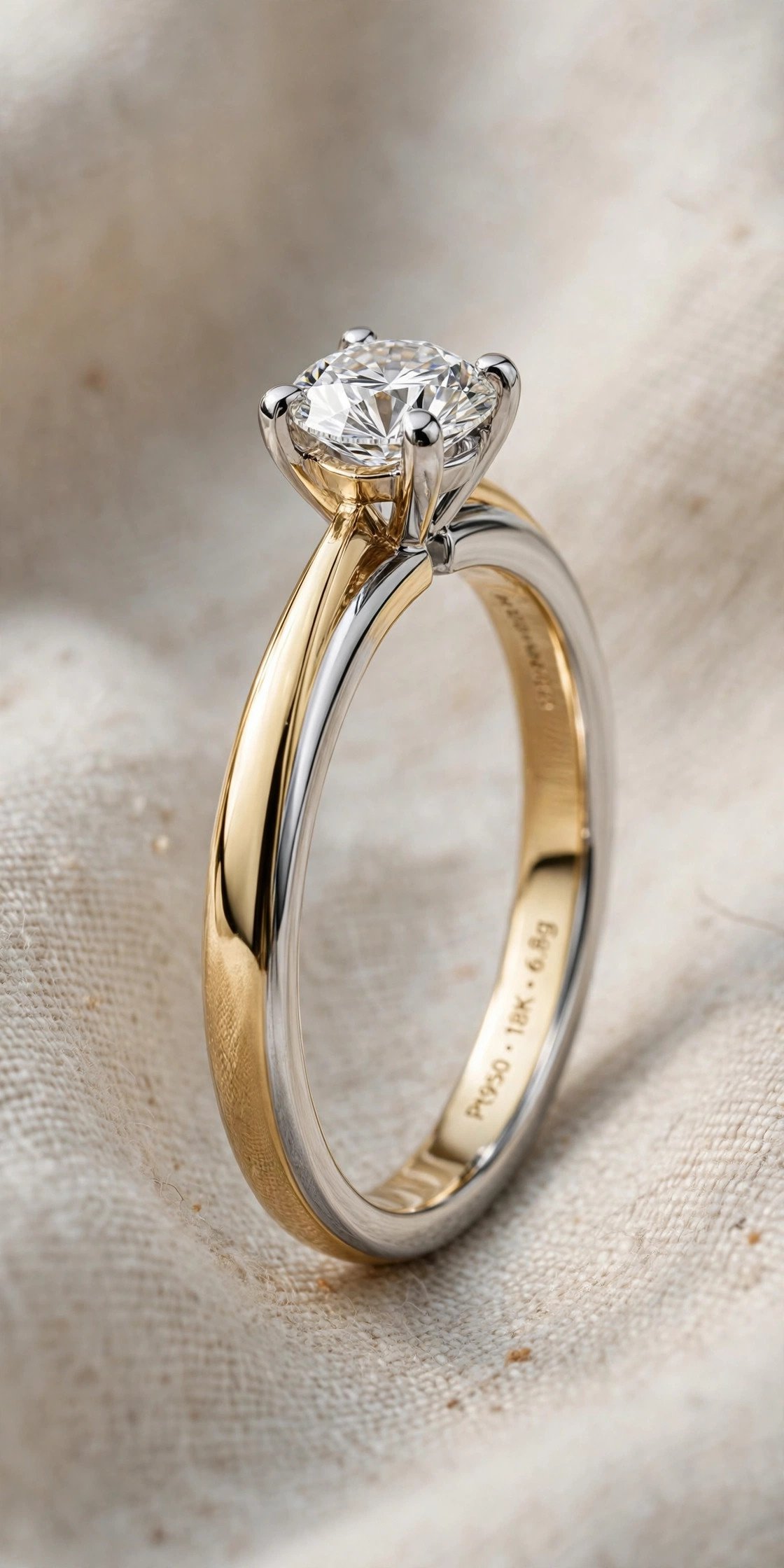 Two-tone mixed metal engagement ring in gold and platinum