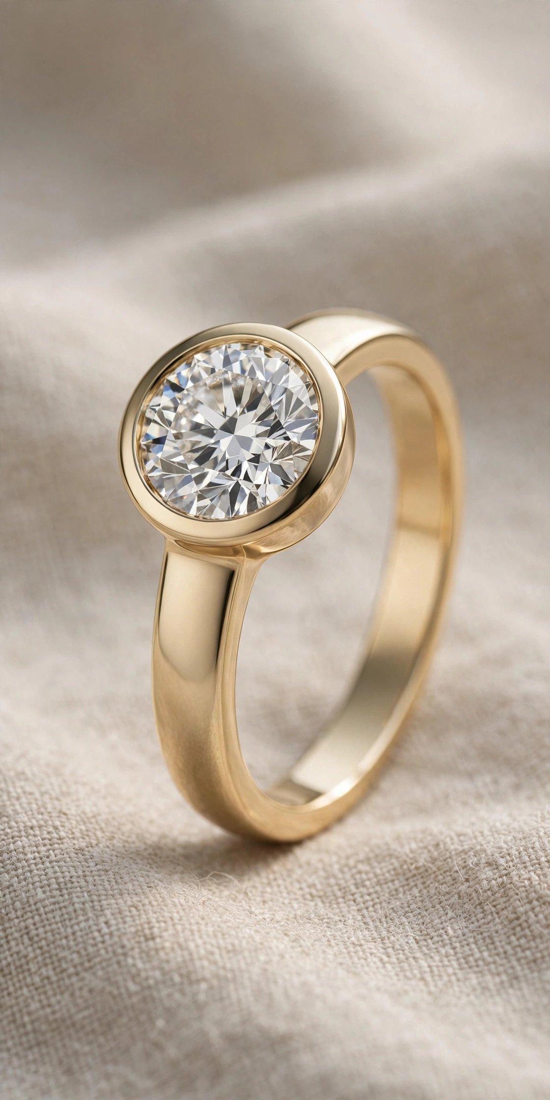 Bezel set round diamond ring with smooth modern band