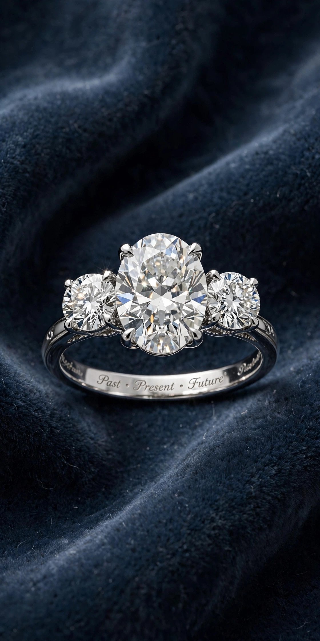 Three-stone diamond engagement ring symbolizing past present future