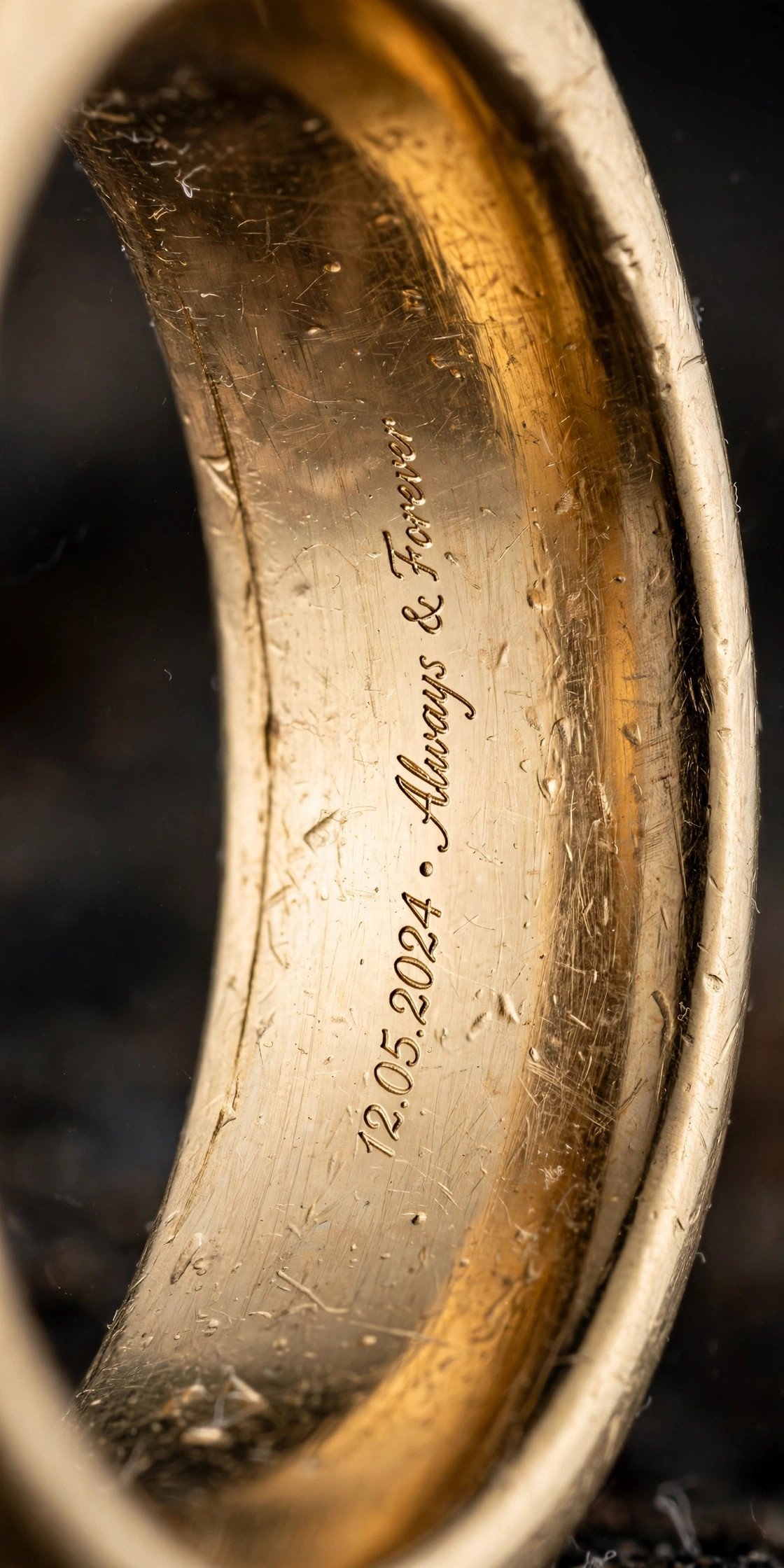 Inside of ring band engraved with wedding date