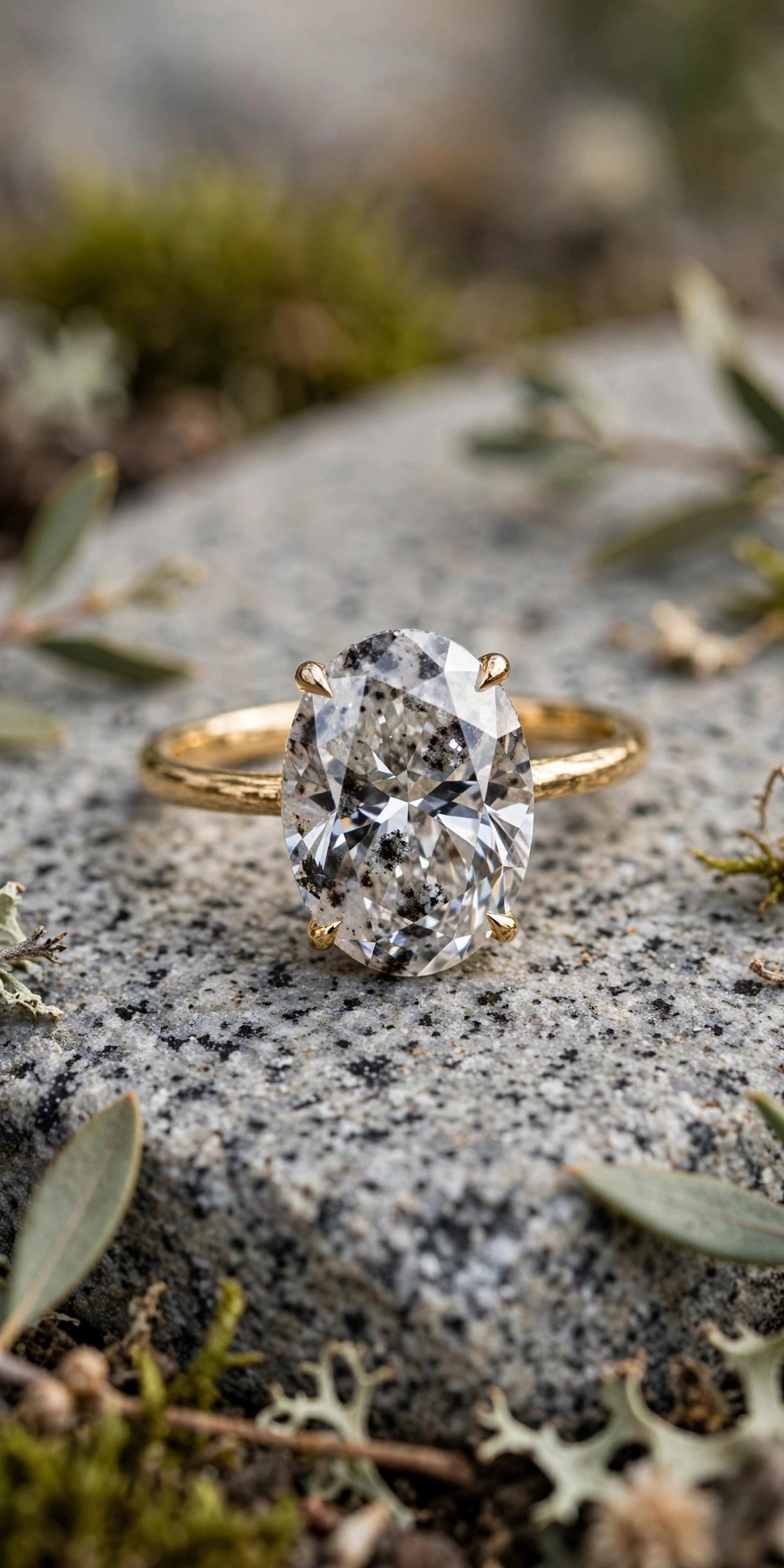Salt and pepper diamond engagement ring with speckled stone