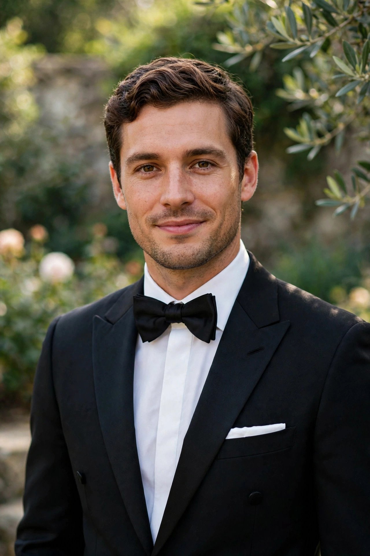 Groom in classic black tuxedo with bow tie