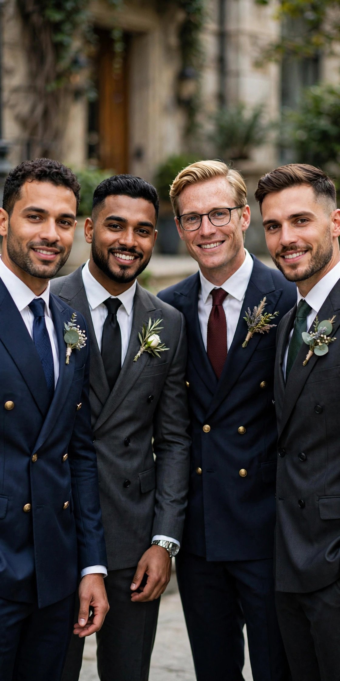 Groomsmen in double-breasted suits looking sharp