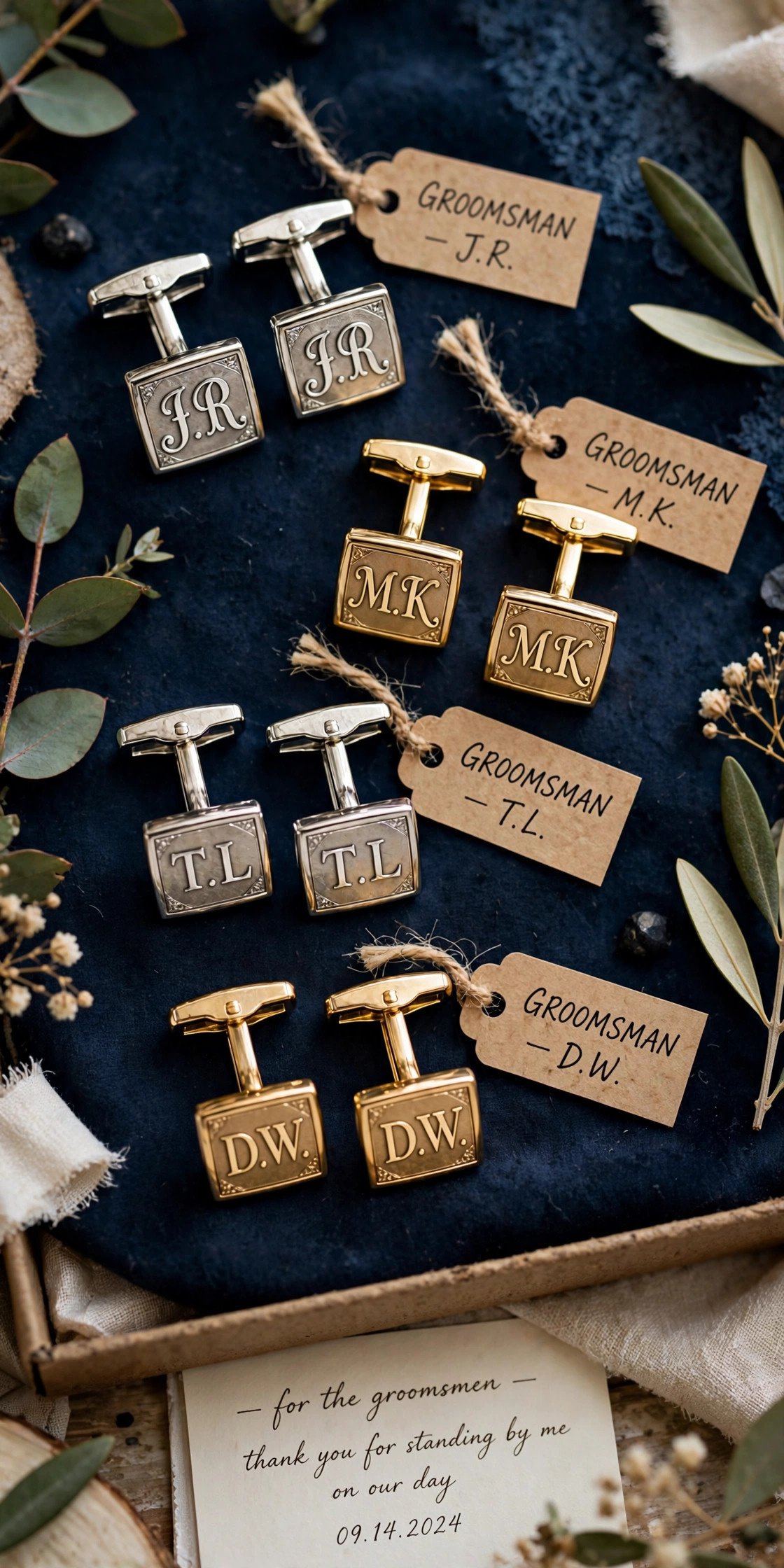 Personalized cufflinks with initials for groomsmen