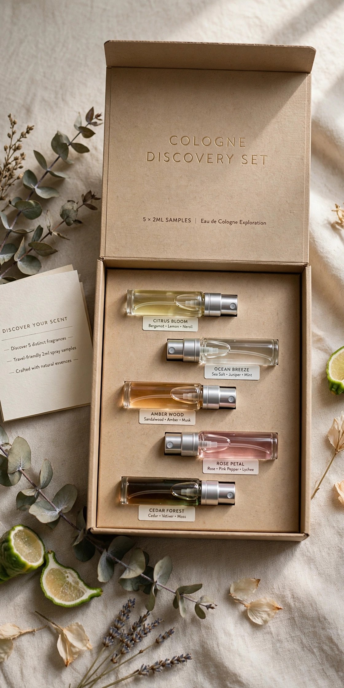 Cologne discovery set with small sample vials
