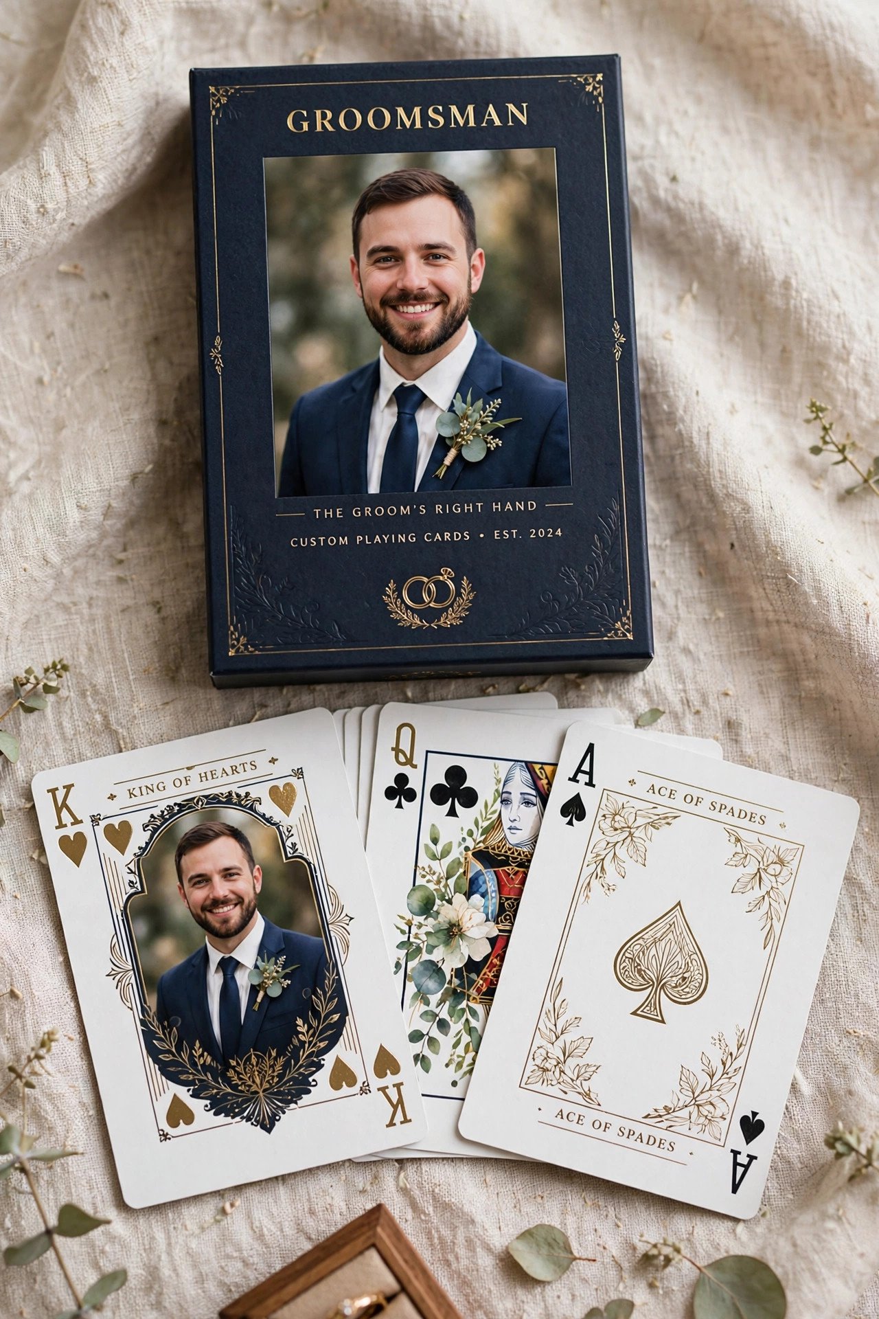 Custom deck of playing cards with groomsman photo