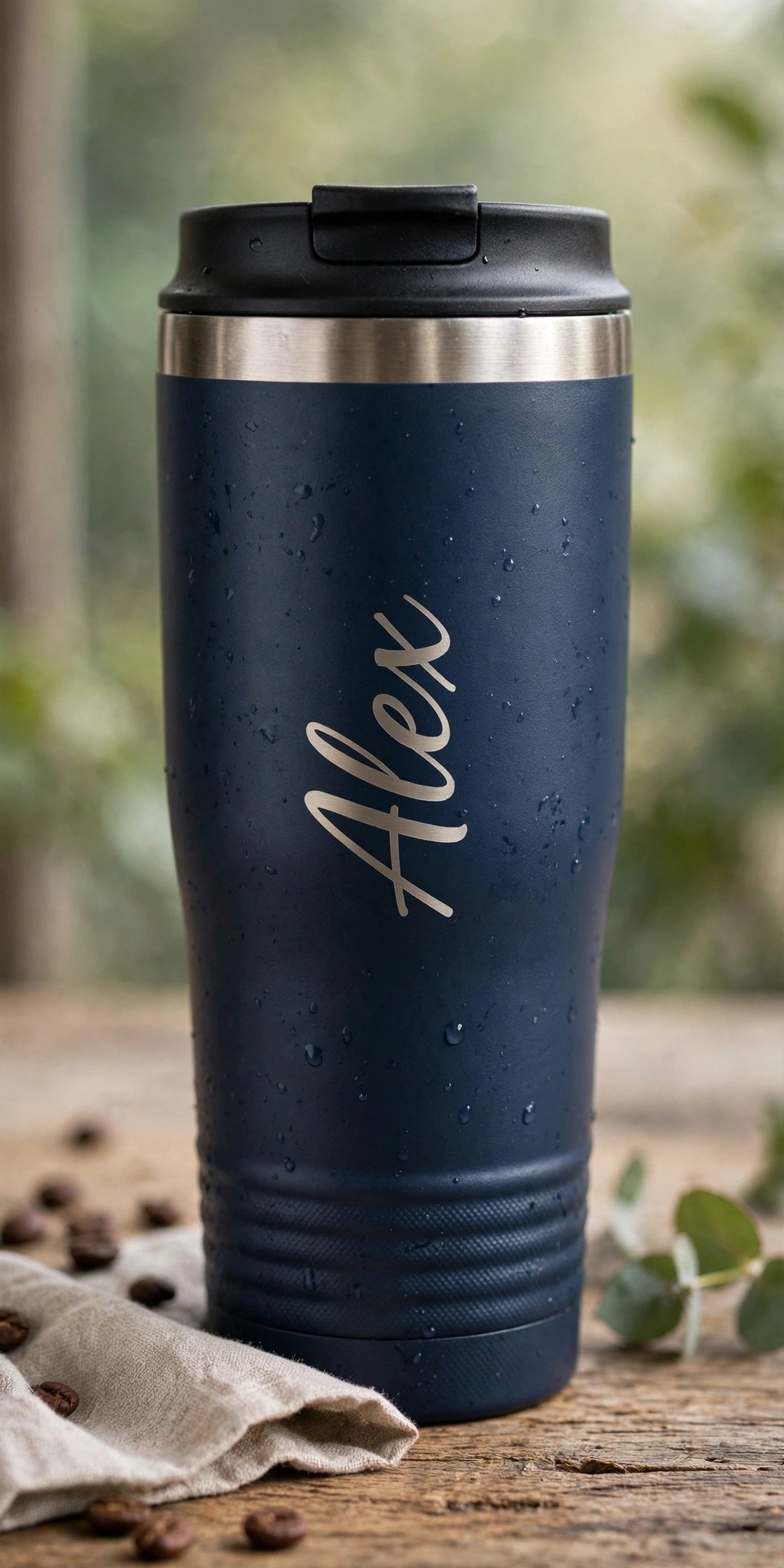 Insulated travel mug with engraved name