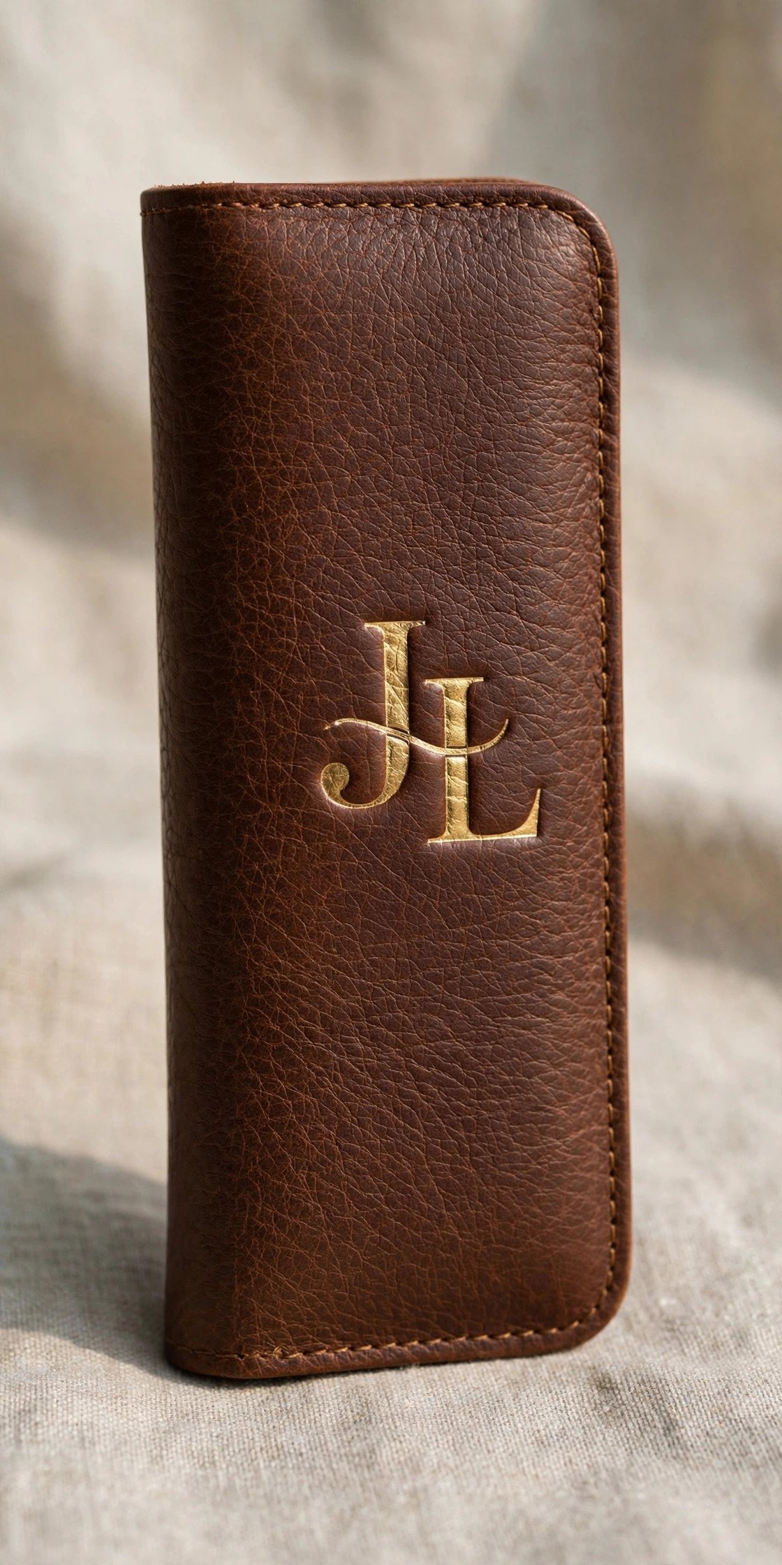 Leather sunglasses case with monogram