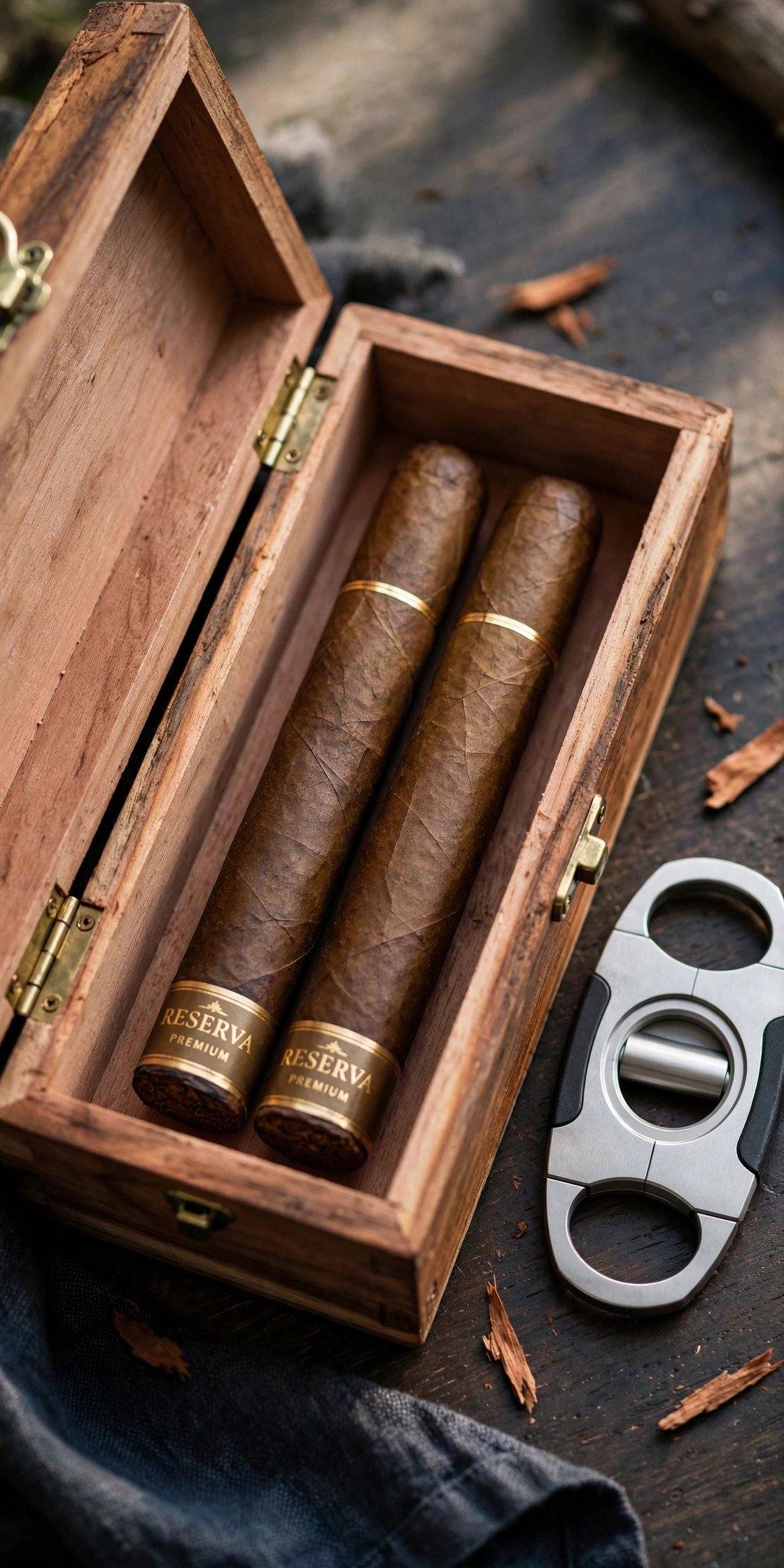 Cigar box with two premium cigars and cutter