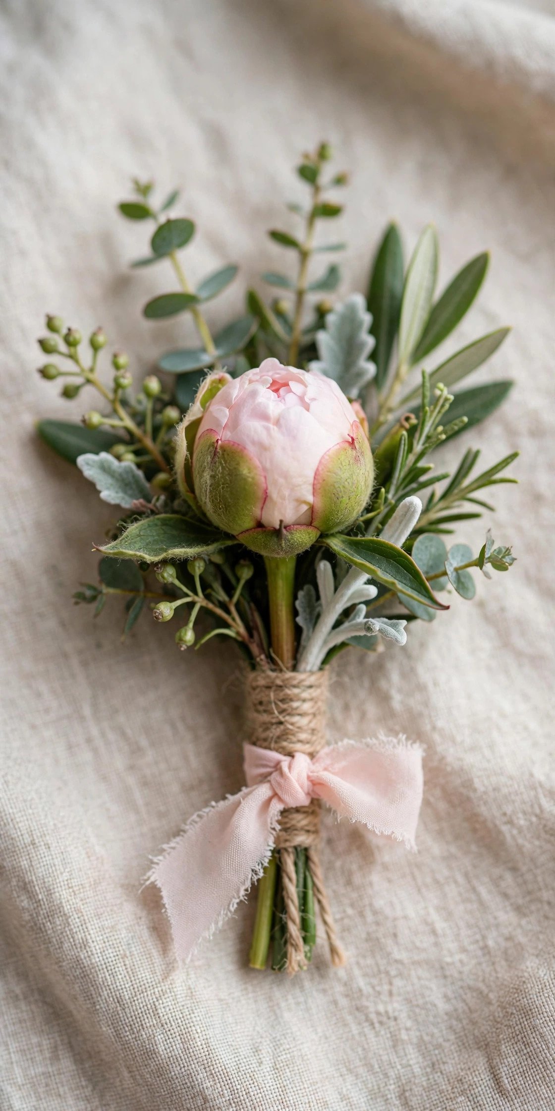 Blush peony bud boutonniere