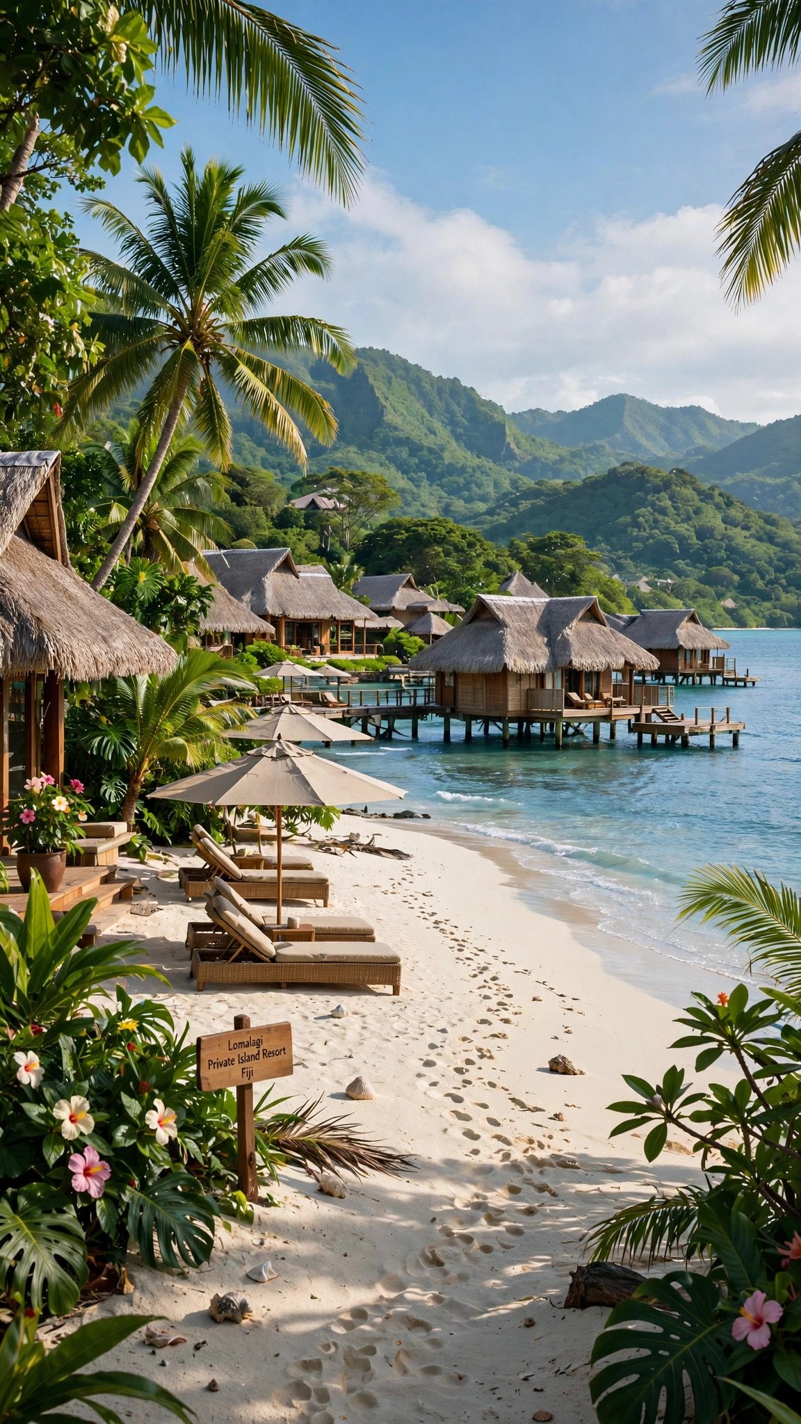 Private island resort beach in Fiji
